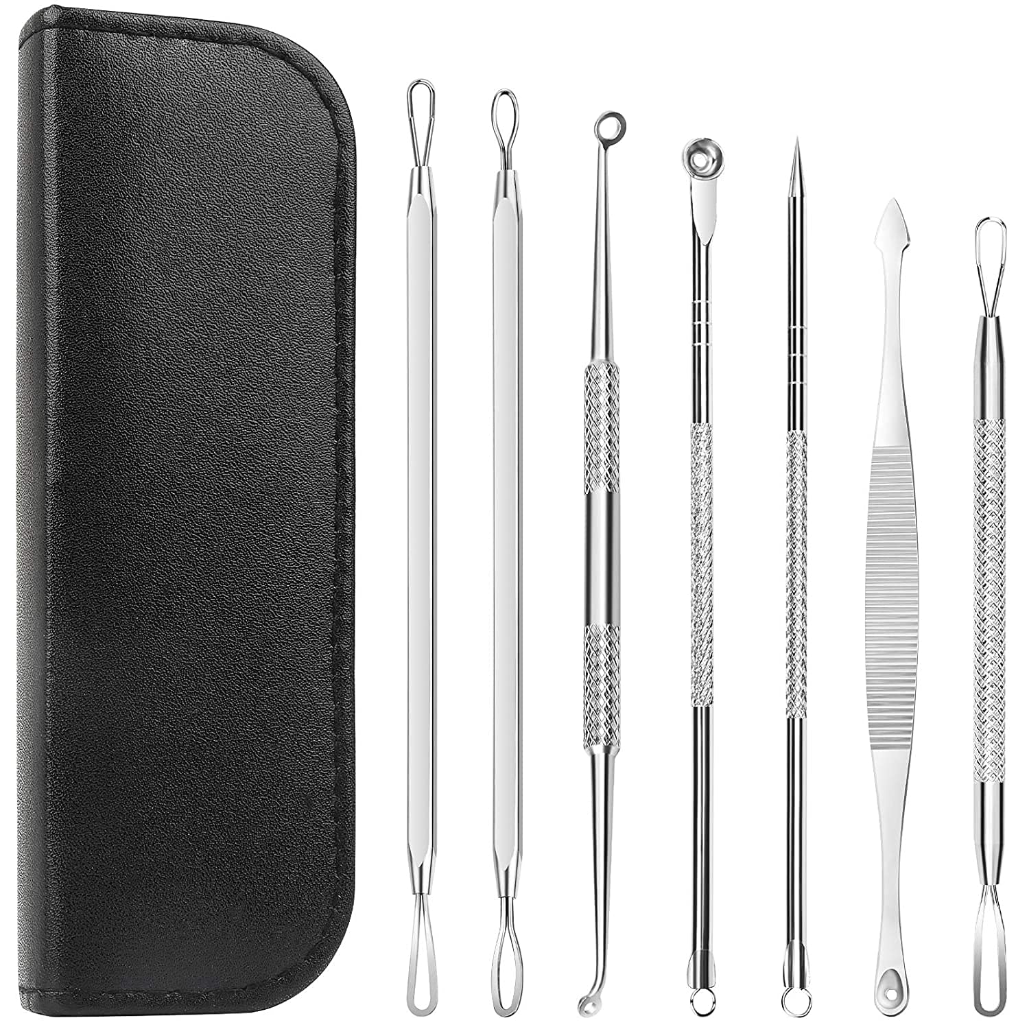 ORiTi 7 In 1 Pimple Blackhead Remover Extractor Tool Kit, Professional Safe Treatment For Zit Popper White Head Acne Blemish Comedone Removing For Nose Face Skin