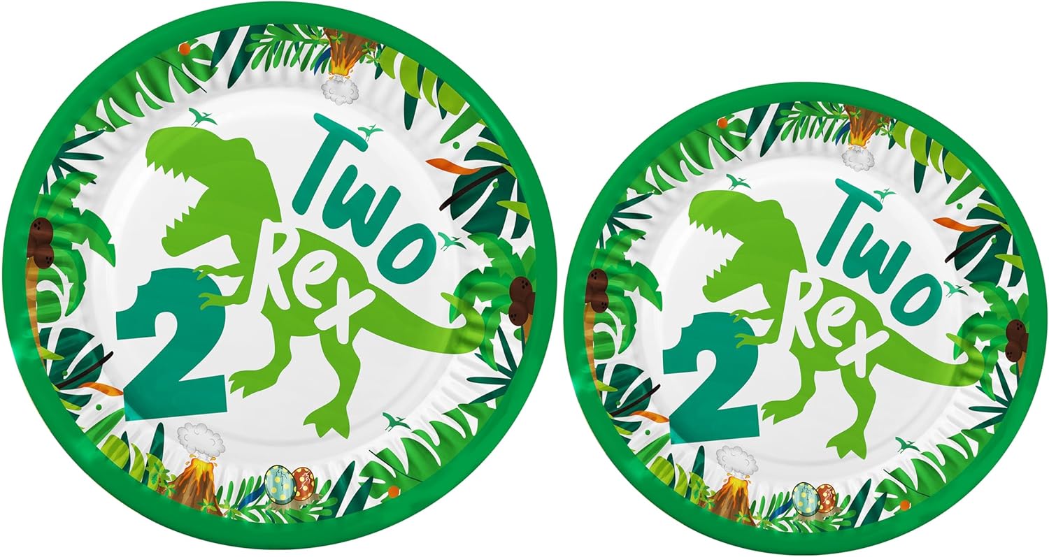 Dinosaur Decorations 2 year old Boy Plates Napkins and Cups Banners Table Cloth Three Rex Birthday Party Decorations for Boys Two Rex Birthday Decorations