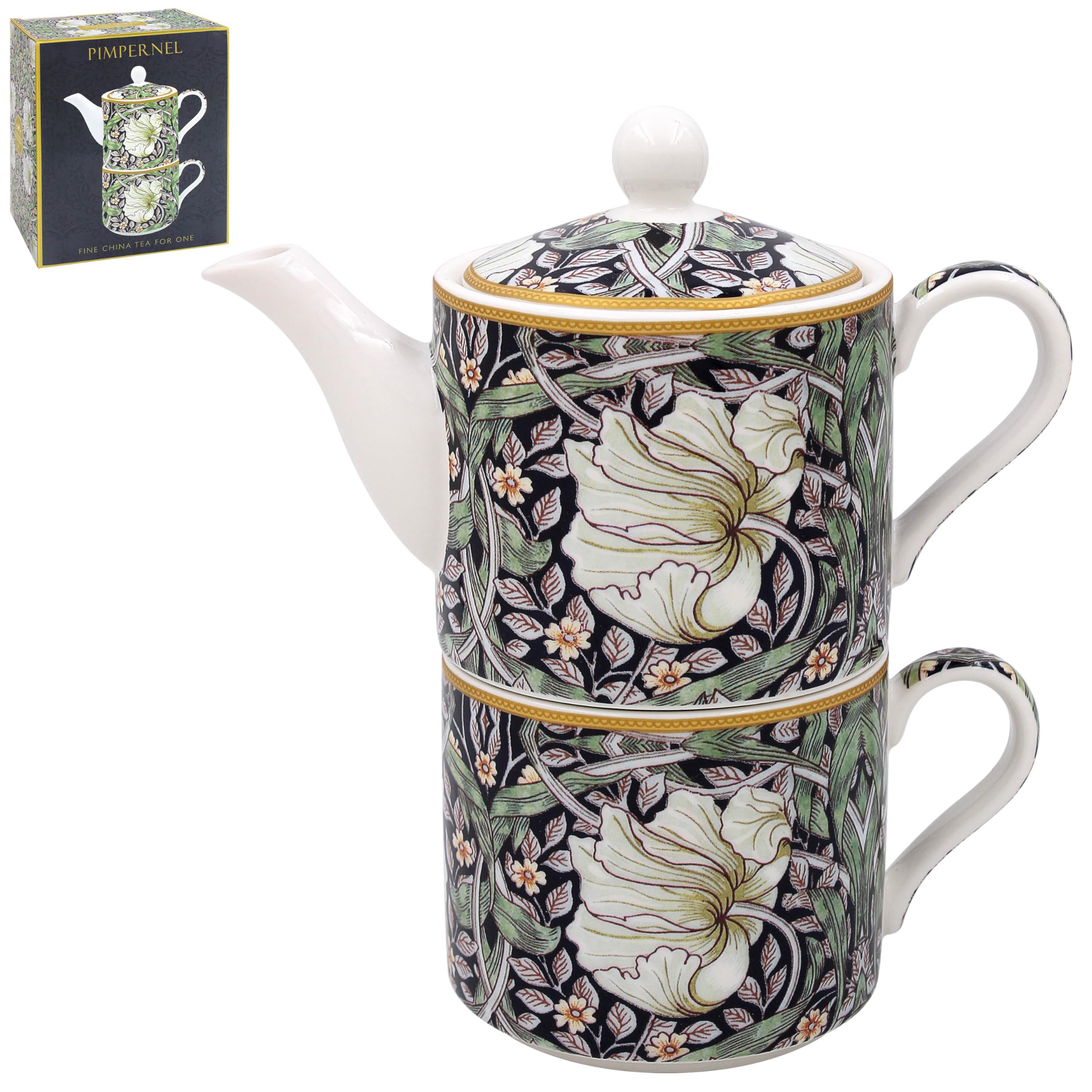 The Leonardo Collection William Morris Pimpernel Tea for One | Ceramic Teapot and Cup Set | Beautiful Gift for Office | Stylish Printed Teapot for Tea Enthusiasts, Mulitcolour