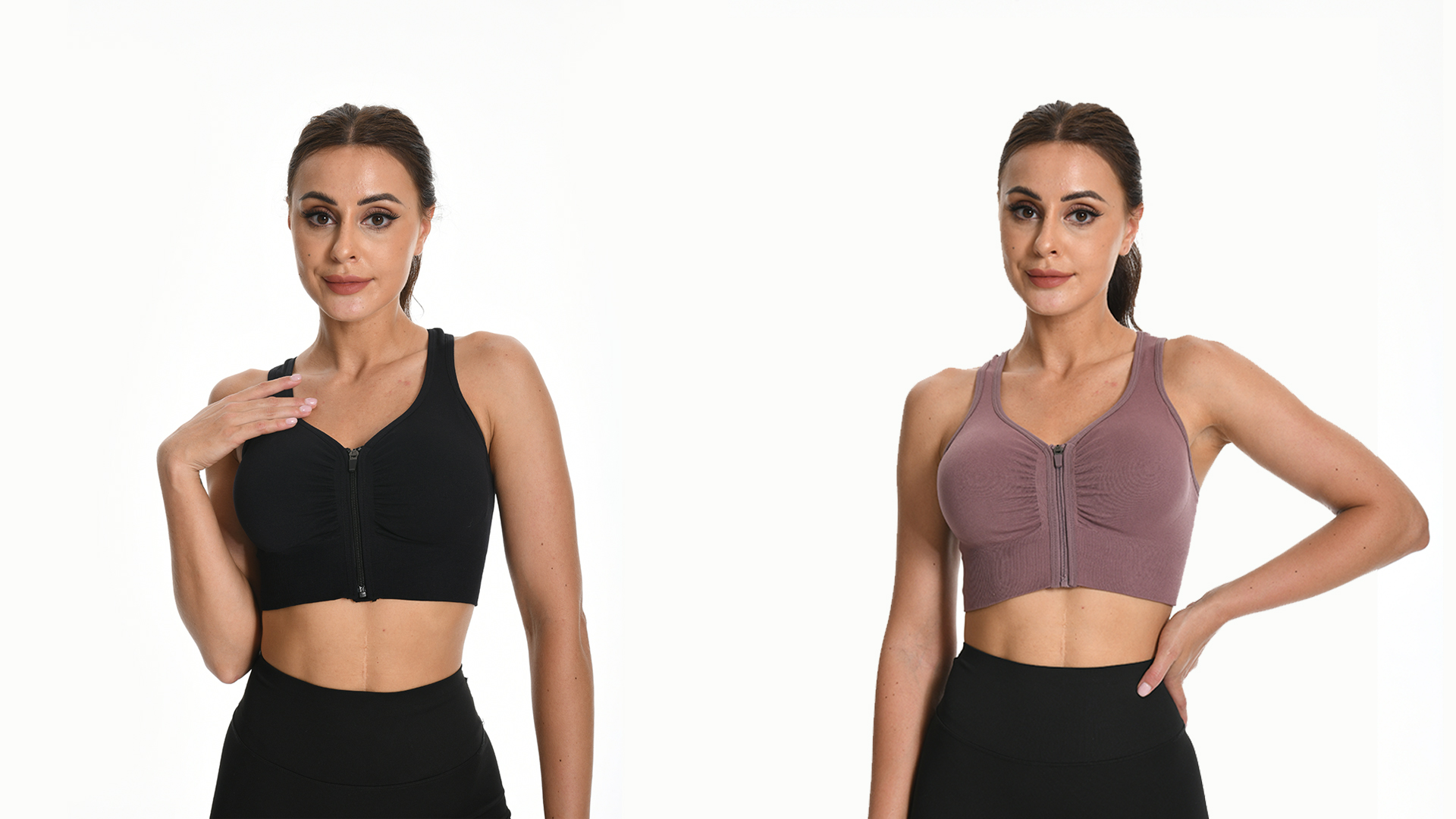 dowskwx 2 Pack Sports Bras for Women Zip Front Closure Yoga Bra