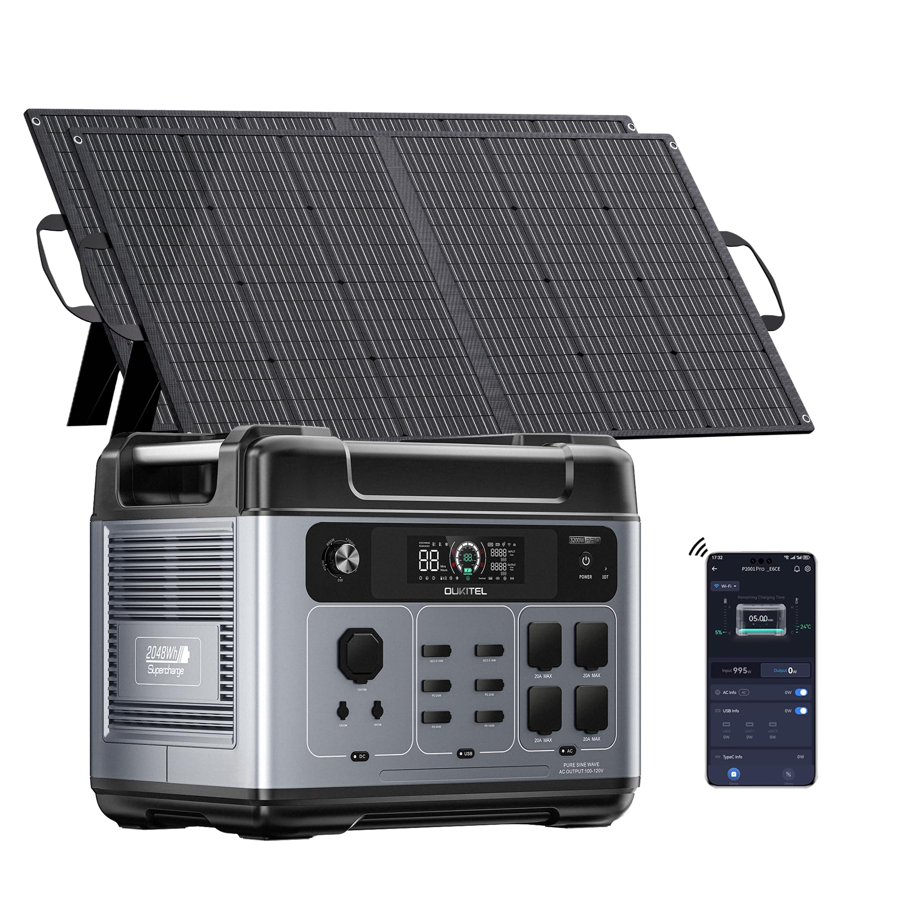 OUKITEL P2001 Pro Estación de Energía Portátil 2048Wh | 3200W (Pico 6400W) Generador Solar | 4 Salidas de CA | Carga Rápida AC 1800W en 1,2h | Entrada Solar 1000W | Batería LiFePO4 para Camping, Hogar — view 10