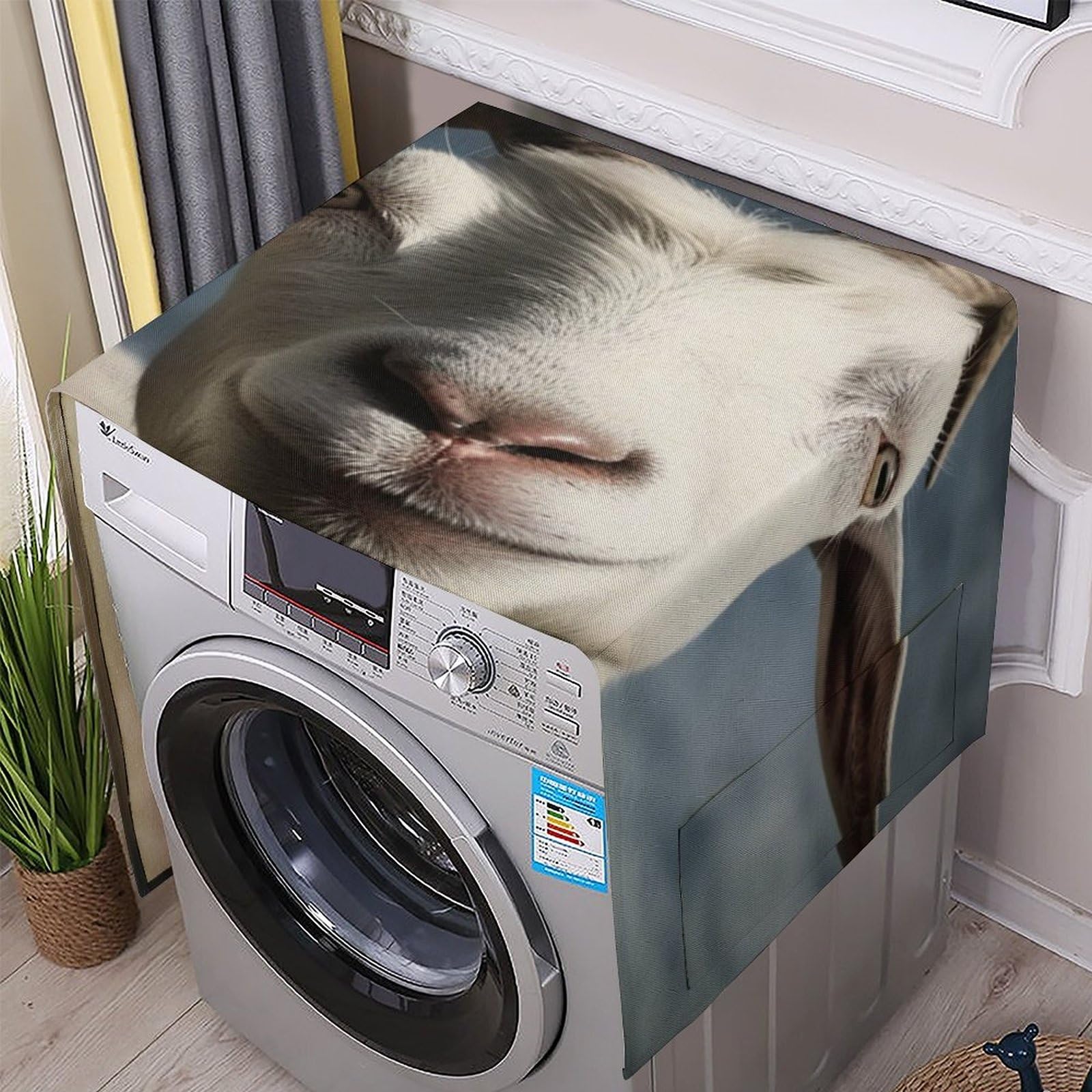 Fodpand White Washing Machine Cover For Top Load Dustproof Goat Washer And Dryer Cover With Storage Pockets Household Appliance Covers Washable Top Protector Mat Pad For Laundry & Kitchen
