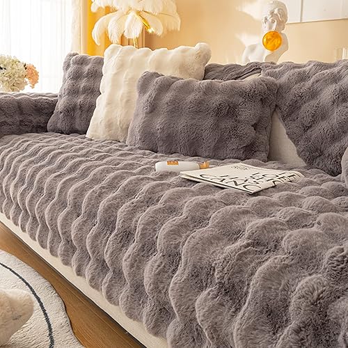 Miniatura 5 de MERRYLIFE Cojín de felpa gruesa de piel sintética de conejo para sofá, antideslizante, cálido, suave, acogedor, fundas de almohada, protector de