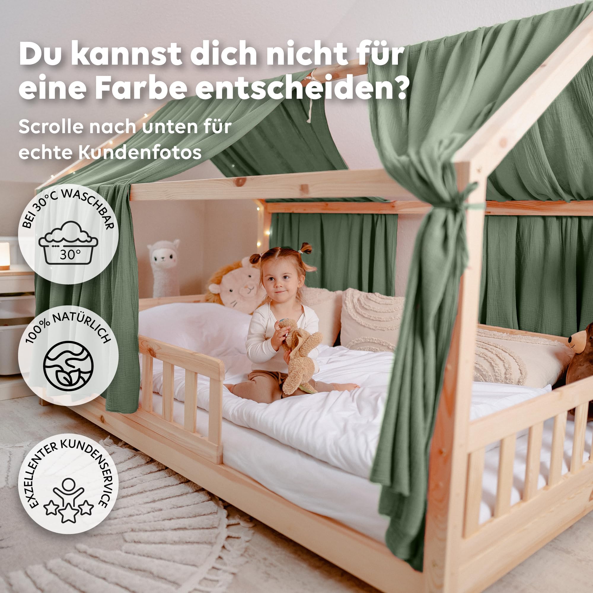 lilimaus Hausbett Himmel 100% Baumwolle Musselin Stoffhimmel für Kinderbett Deko Mädchen Jungen