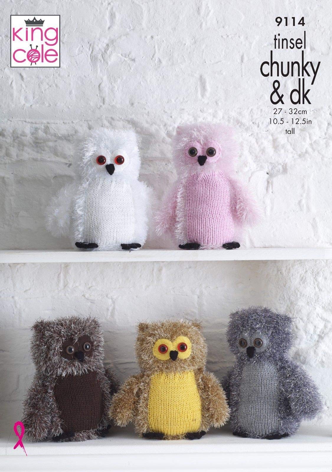 King Cole Tinsel Chunky & DK Knitting Pattern - 9114 Tinsel Owls