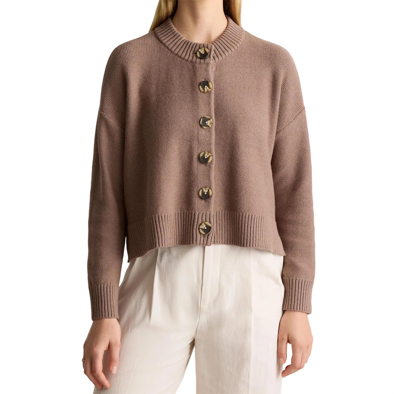 Women Casual Button Down Cardigan Long Sleeve Crew Neck Solid Color Crop Knitwear Fall Cute Going Out Sweater