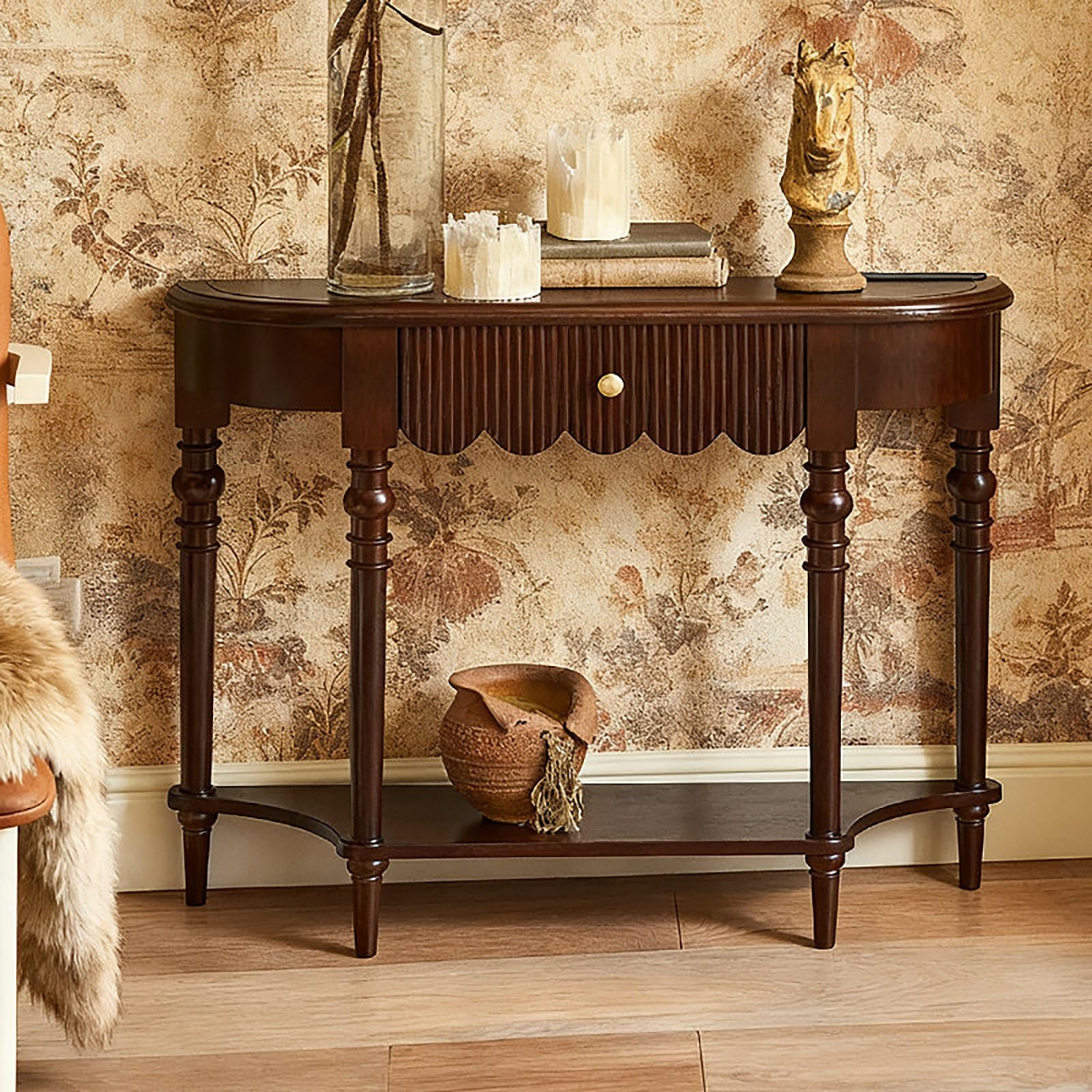 Mesa consola de madera maciza estrecha mueble almacenamiento para salón y recibidor