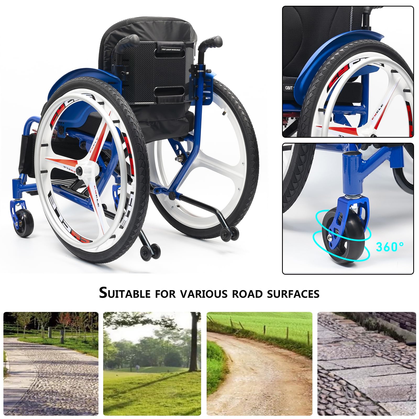Silla de ruedas manual ligera y portátil, silla de ruedas plegable de aleación de aluminio para adultos