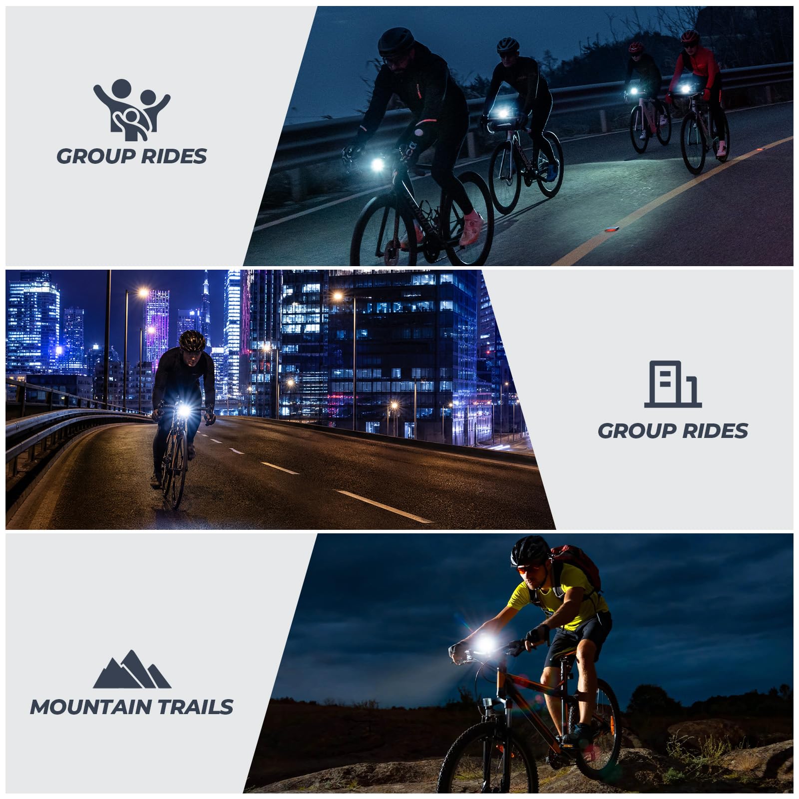 ROCKBROS Luci Bici Anteriore 950 Lumens 3 modalità USB Ricaricabile 3000mAh | LED Antiriflesso, Type-C, Fanali per Bicicletta Ciclismo Pesca Notturno