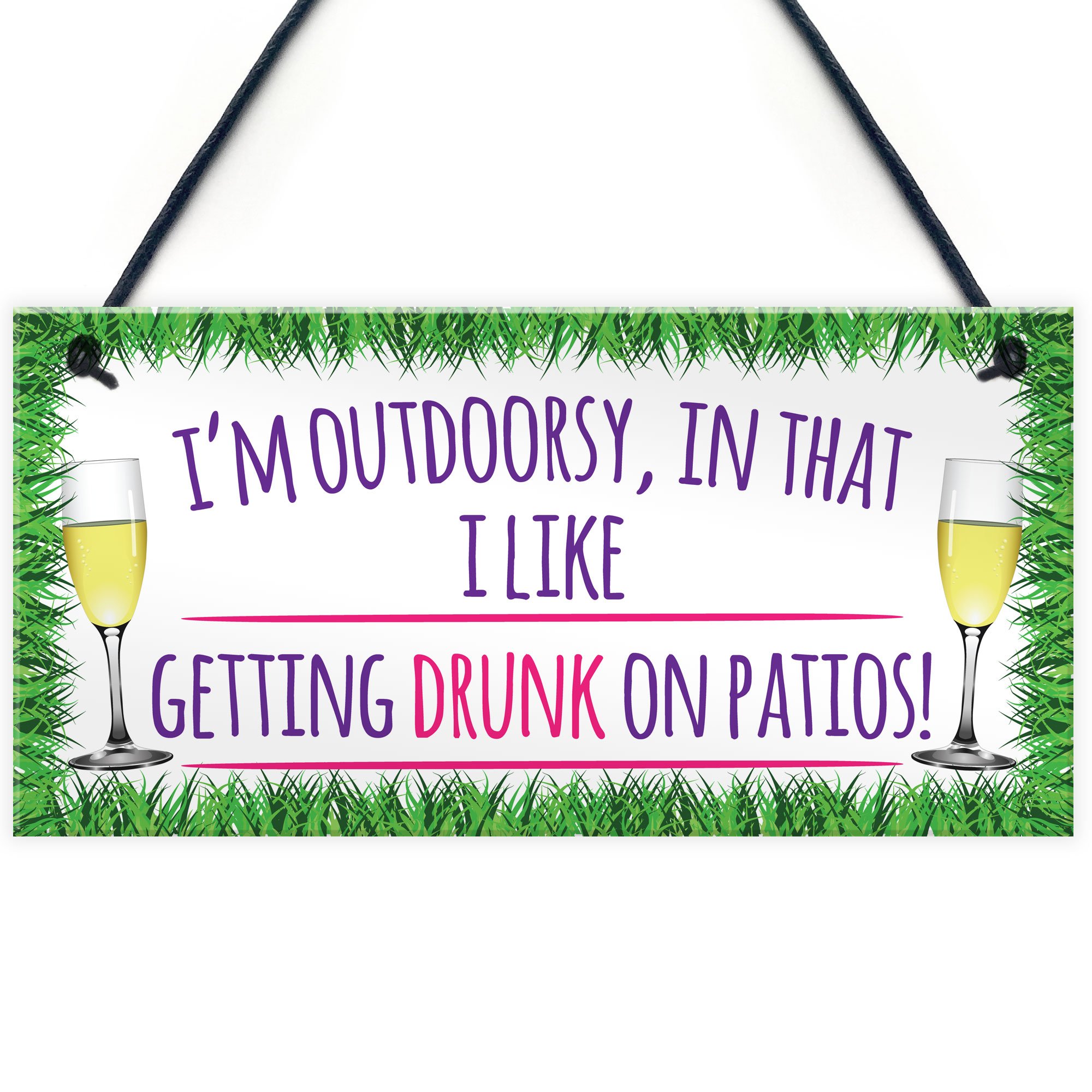 Red Ocean I'm Outdoorsy Drunk On Patios Alcohol Hanging Plaque Wine Porch Gift Sign Gift