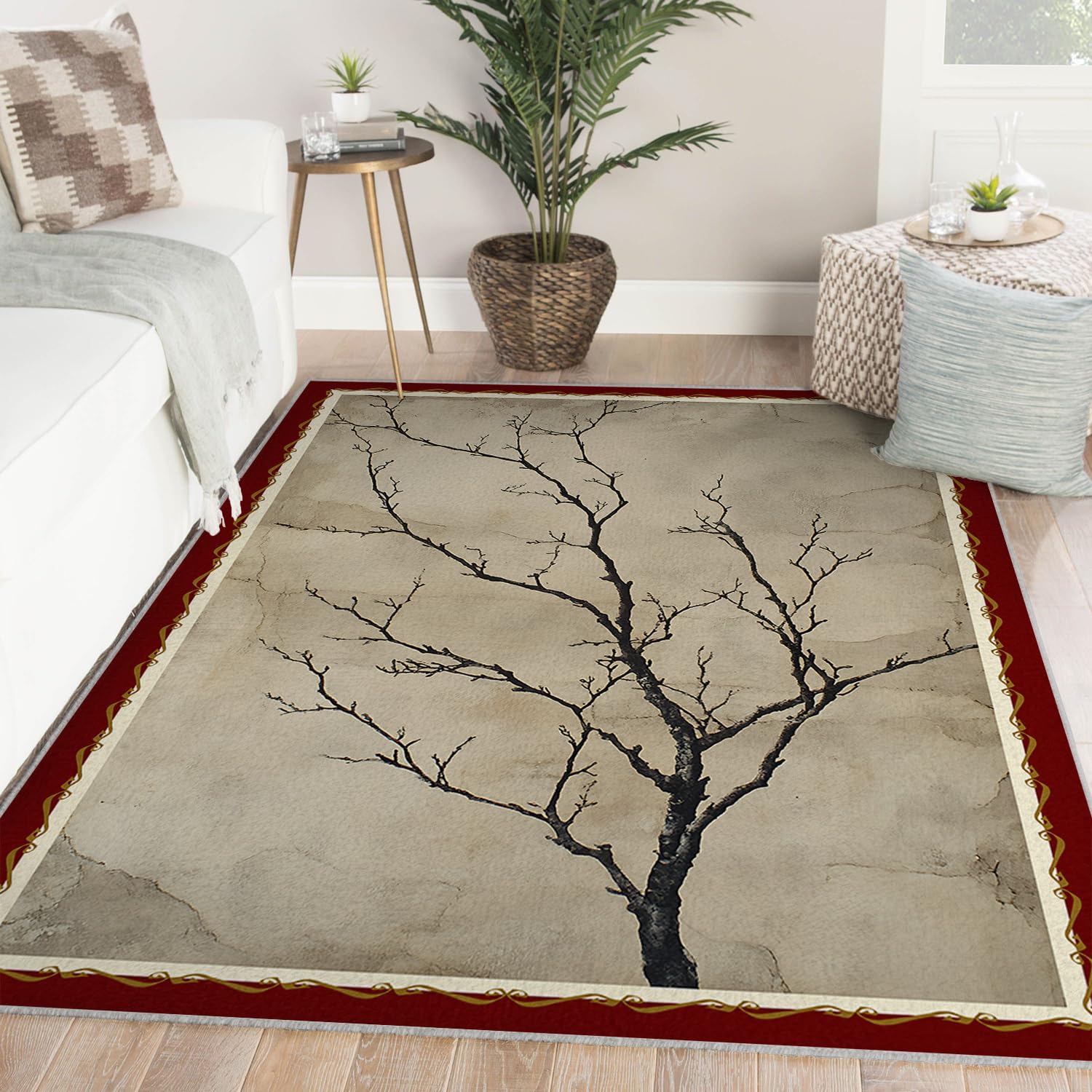 Tapis de sol à motif de branche d'arbre sombre pour couloir moderne