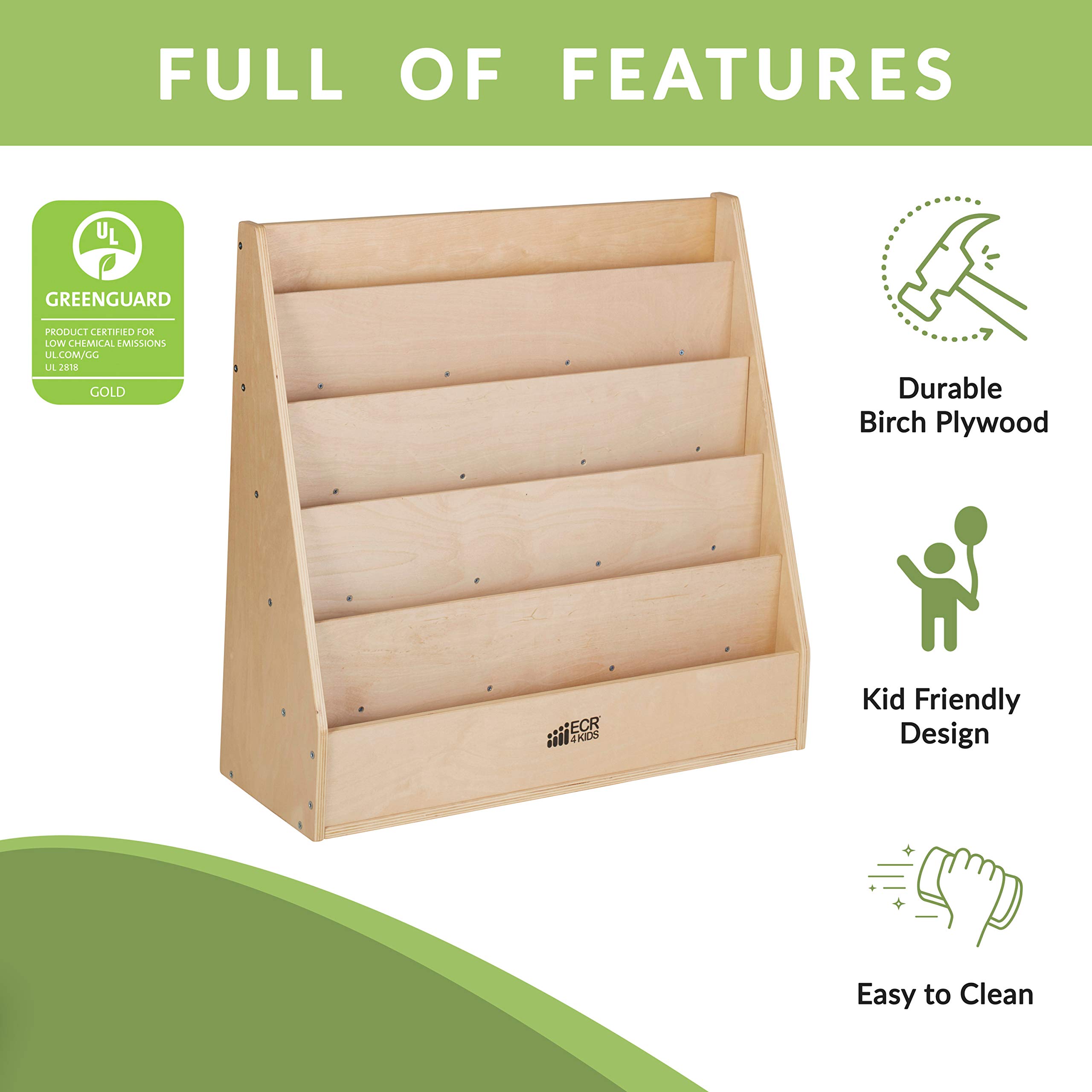 ECR4Kids Birch Streamline Book Display Stand, Kids Wooden Book Rack