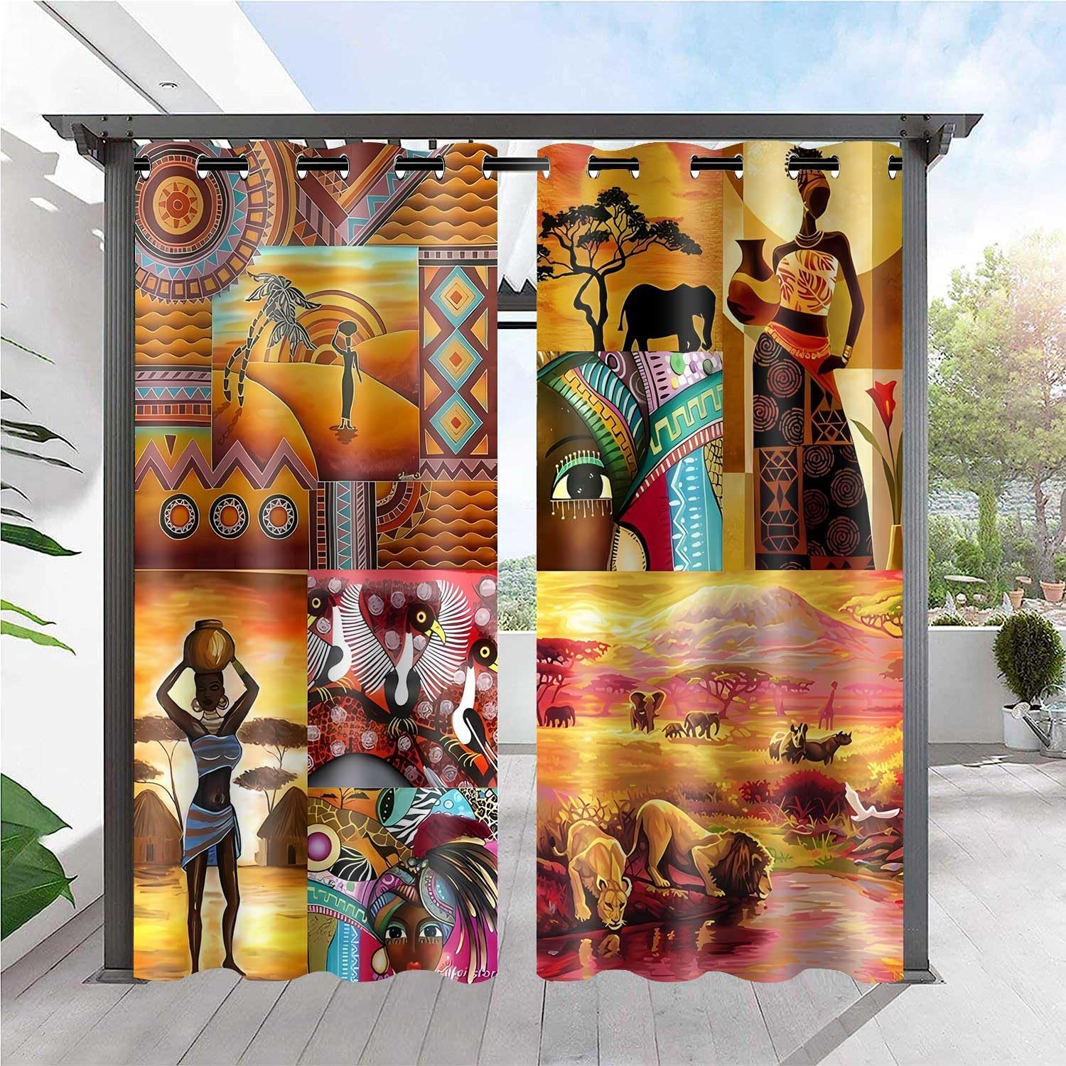 African Curtains Black African Woman Labor Ethnic Style Curtains Modern Art Patchwork Window Drapes African Savannah Lion Elephant Window Treatments for Bedroom Living Room 42x84inch CLDWMS0225 - Image 4
