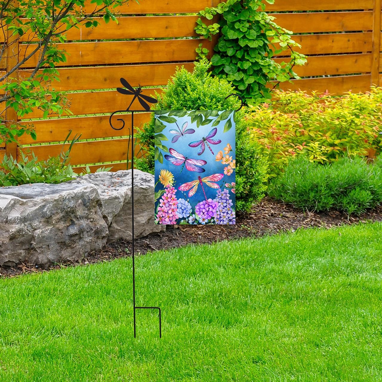 Briarwood Lane Wrought Iron Dragonfly Garden Flag Stand - Image 2