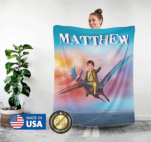 Vista 80 de Manta personalizada de dinosaurio, manta personalizada de dinosaurio para niños, regalo de foto personalizado para él, manta Minky de 50 x 60