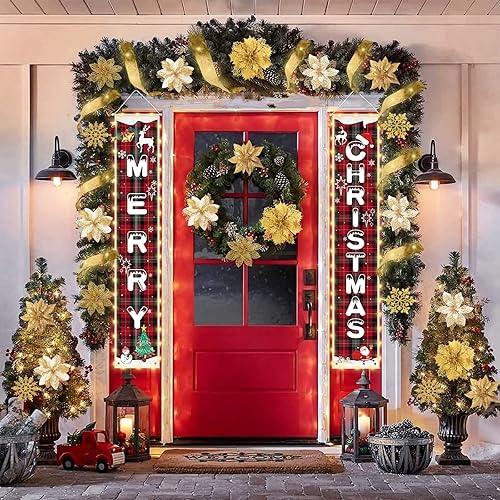 Miniatura 5 de 72 flores de Pascua con copos de nieve y cinta, 9 diseños de flores artificiales de Navidad doradas con purpurina para árbol de Navidad y decoración