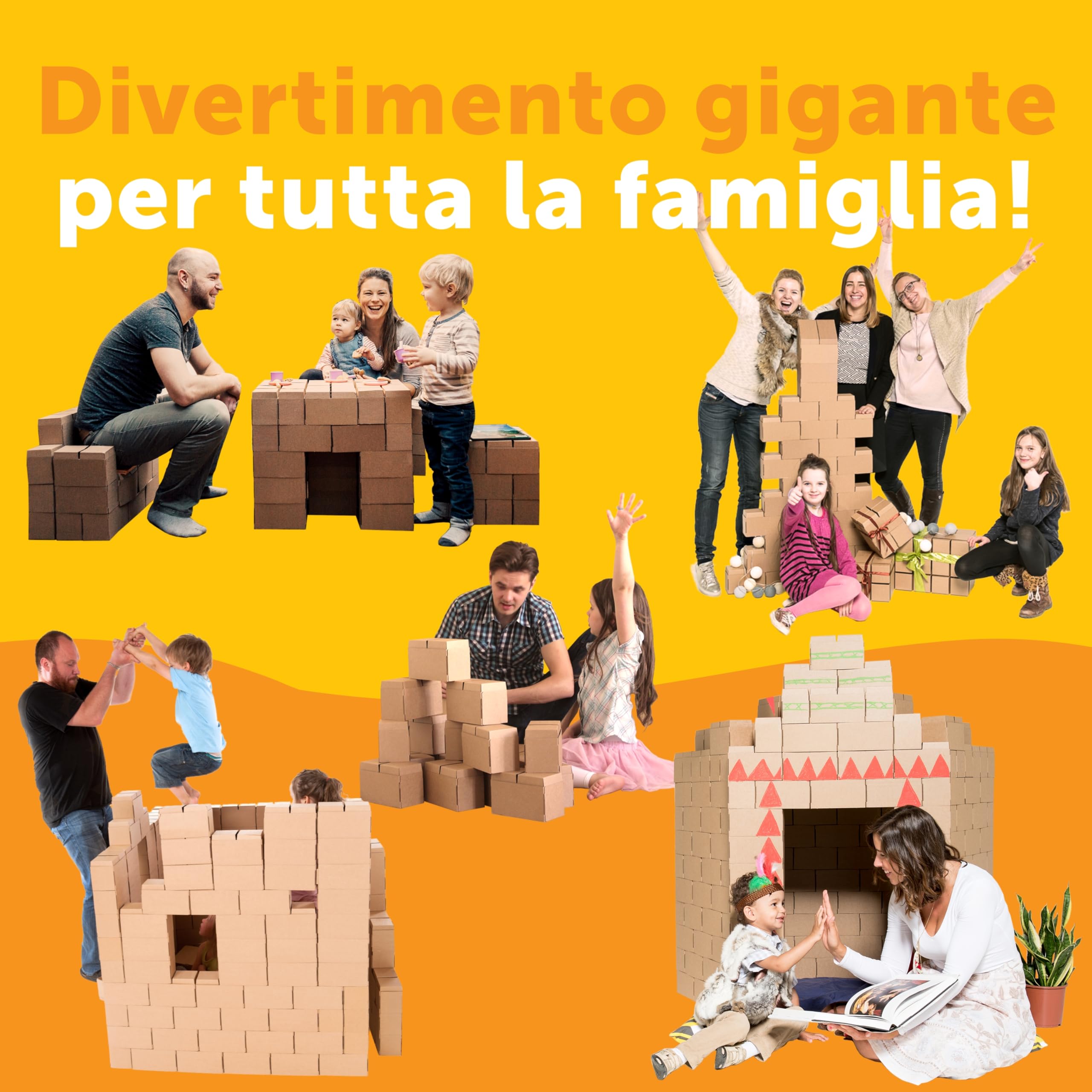 GIGI Bloks 200 Mattoncini Costruzioni Grandi per Bambini XXL Impilabili & Incastro | Cartone Blocchi Costruzioni per Bambini Robusti e Facili da Montare | Grandi Giochi Montessori Creativi & Educativi