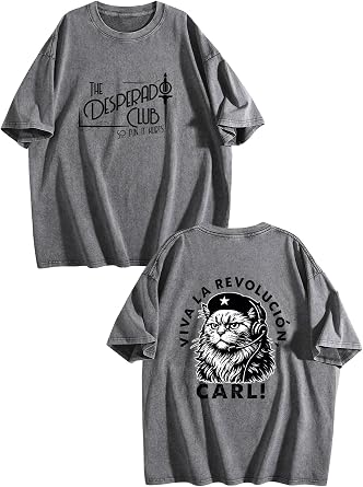 Dungeon Book Crawler Reading Carl Washed Vintage Shirt Viva La Revolucion Loose T-Shirts Top Small