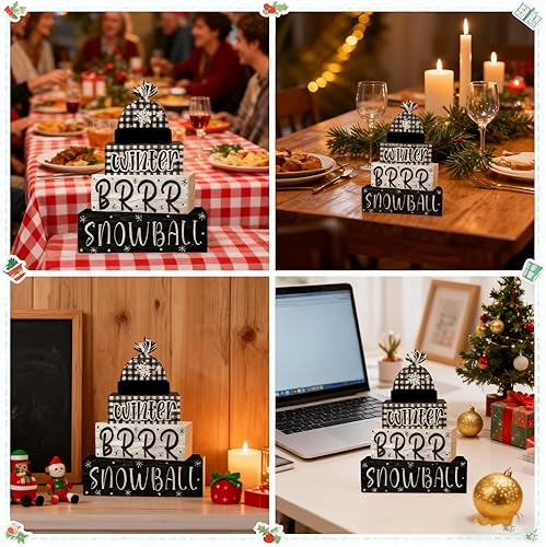 Miniatura 6 de 4 piezas de decoraciones navideñas para interiores  Decoración de mesa de bola de nieve de madera para el hogar  Centro de mesa de Navidad para mesa