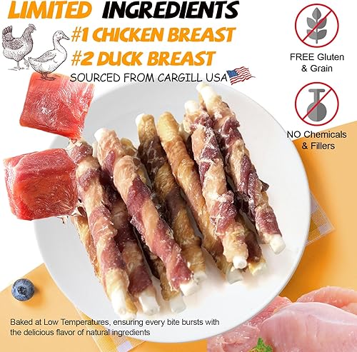 Miniatura 8 de ASMPET Dog Treats - Pescado envuelto en pollo sin cuero crudo, sin granos, todo natural, saludable, palitos de bacalao, aperitivos masticables