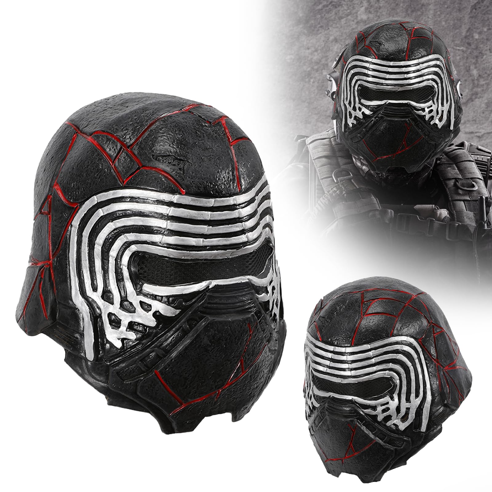 Applysu Kylo Ren Mask Black Full Head Costume Mask Halloween Masquerade Cosplay Props for Party