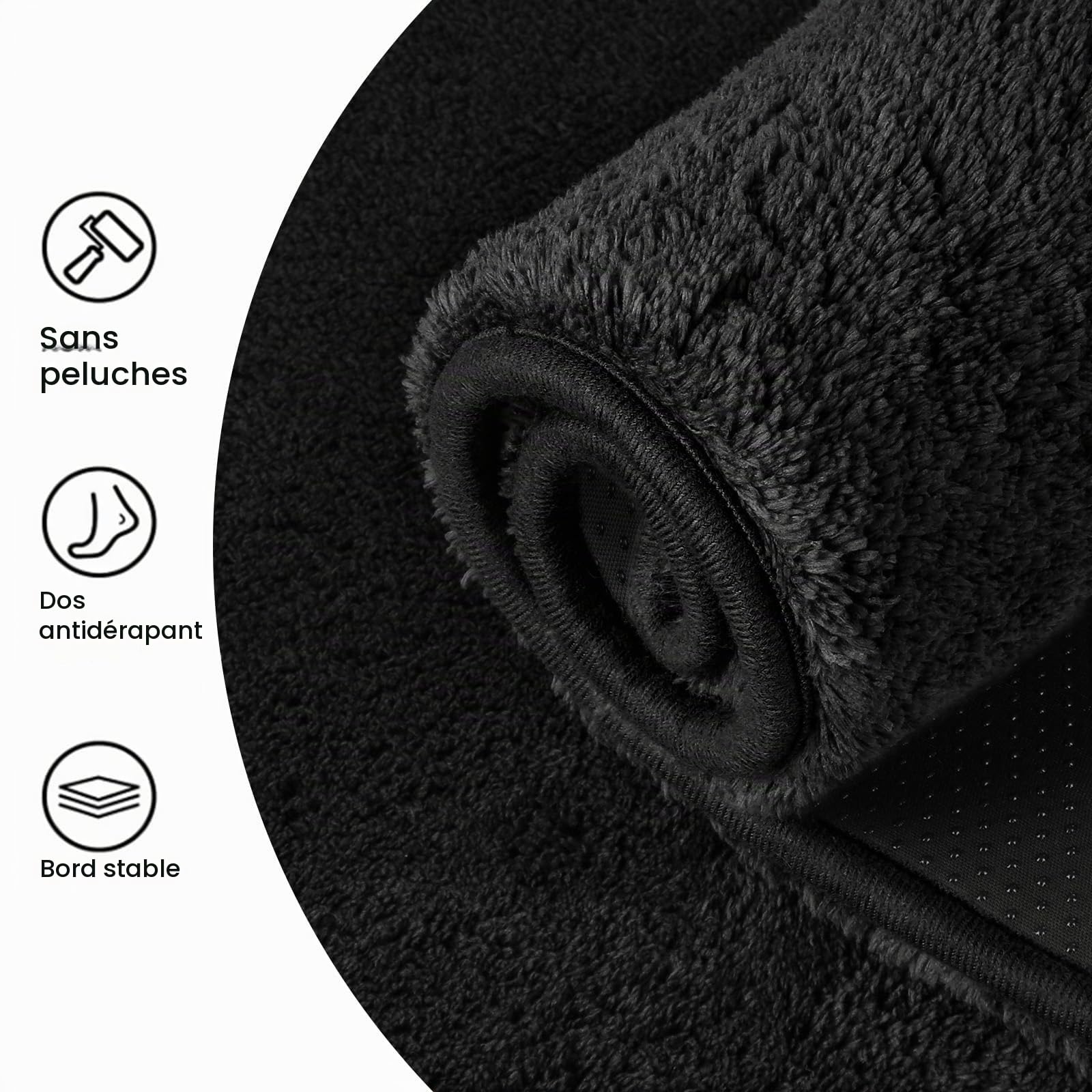Sour Lemon Tapis Moelleux à Poils Courts, Tapis de Passage pour Salon, Descente de lit Chambre, Antidérapant, Lavable, Design Moderne, Doux, Couleur: Noir, Dimension: 60x200 cm