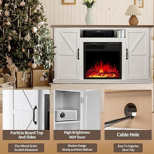 Miniatura 3 de Antarctic Star Soporte eléctrico para TV con chimenea, con chimenea, caja de fuego con marco de madera independiente, llama 3D realista ajustable,