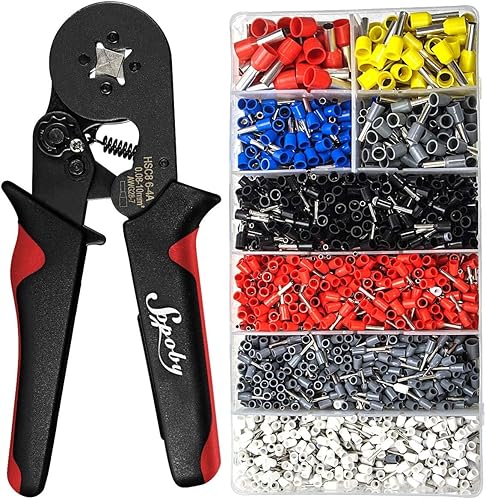Kit de herramientas de crimpado de virola - Alicates de crimpado de virola Sopoby (AWG 28-7) con 1800 piezas de terminales de extremos de alambre