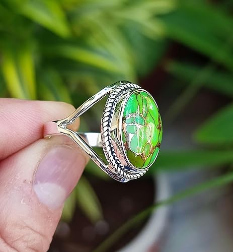 Miniatura 5 de Navya Craft Turquoise Ring, 925 Sterling Silver Handmade Statement Promise Ring for Women, Natural Oval Gemstone Jewelry December Birthstone Gift,