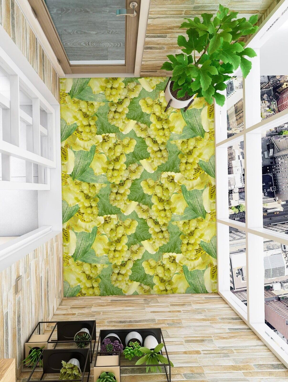 Cartel De Decoración De Piso Murales de papel pintado para suelo de uvas de frutas 3D, 250 * 175 cm 3D Murales Pegatinas Cuarto de baño Vinilo autoadhesivo Papel tapiz