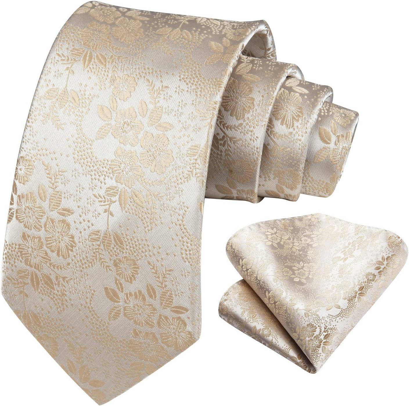 HISDERN Men Floral Ties Woven Classic 3.4" Necktie Set Formal Tie Pocket Square for Wedding with Handkerchief Gift Box - Image 3