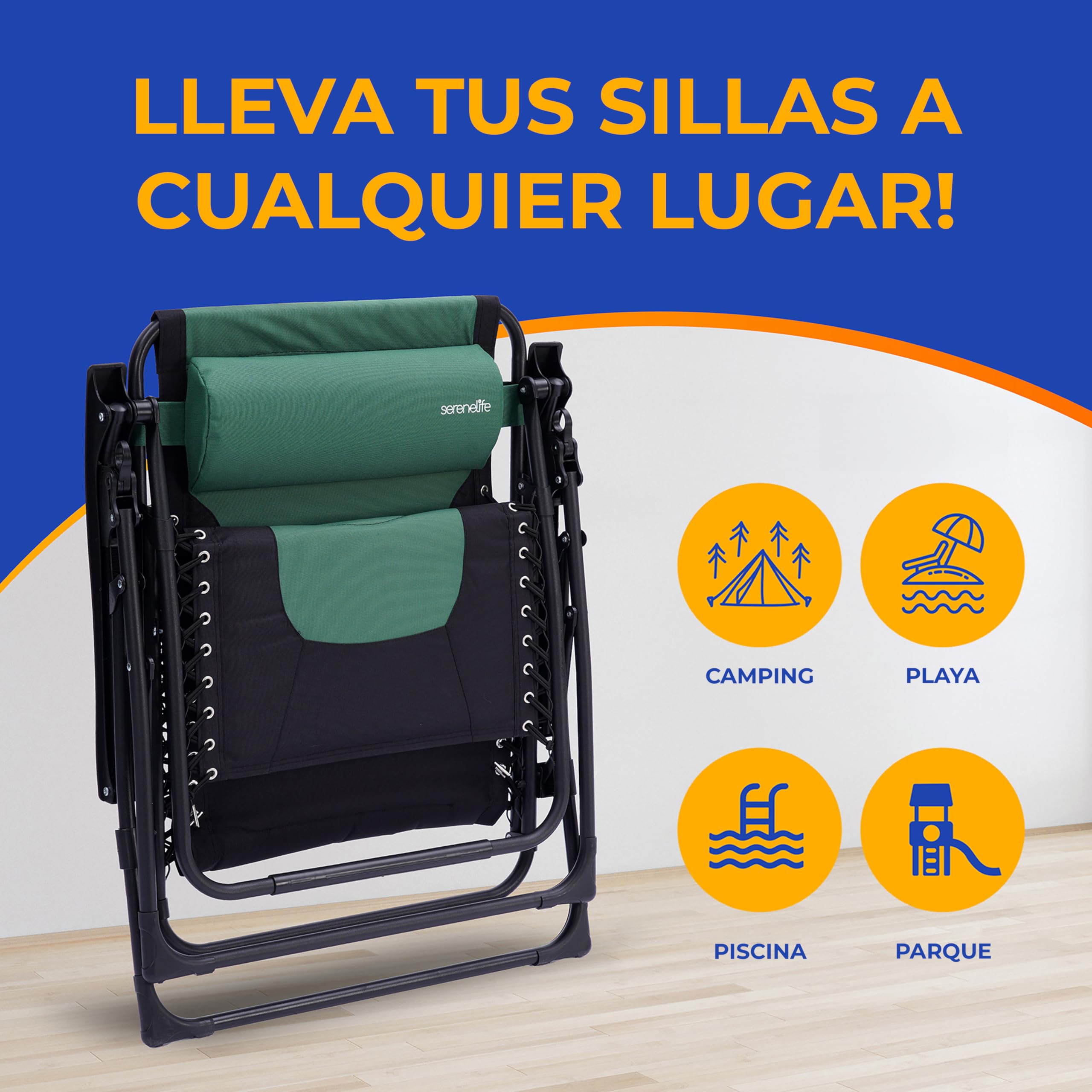 SereneLife Silla reclinable de Jardin, Patio, Tumbona, Acolchada, Bandeja Desmontable para portavasos, Exterior