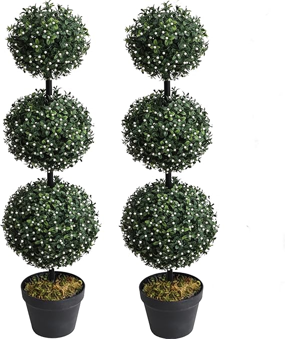 2 Pack Artificial Topiary Topiaries Ball White Fruit Tree