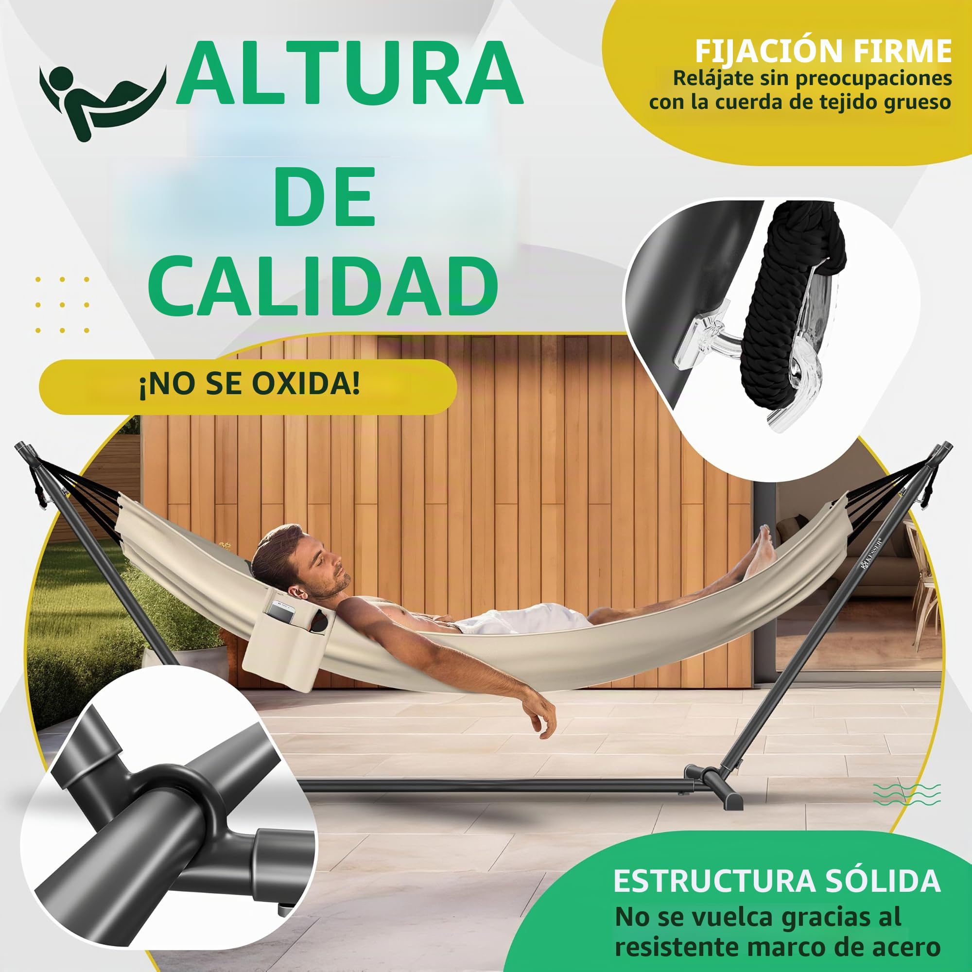 KESSER® Hamaca Lake con Estructura Doble para 2 Personas - Resistente Marco 200kg Capacidad Interior y Exterior XXL Columpio Doble Multijugador Jardín Piscina Balcón Terraza, Beige