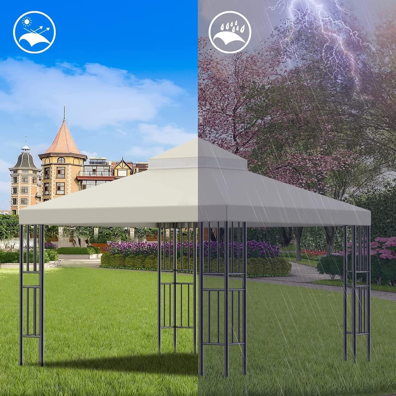 Housse de rechange imperméable pour tonnelle – 310 g/m² – 2 niveaux de bœuf ventilé – Parfait pour le jardin, la terrasse, la tente, le toit – Installation facile