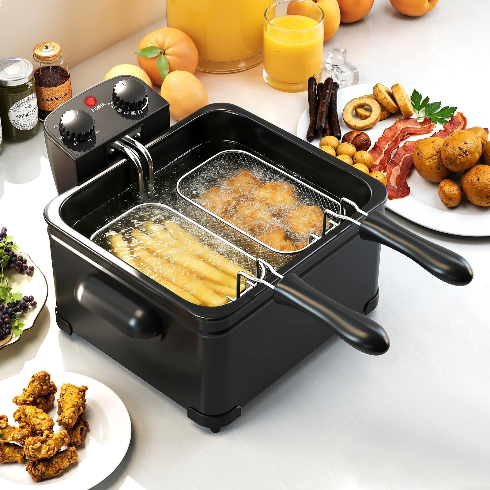 COSTWAY Freidora Aceite 5L, 1700W, Freidora Eléctrica, Tapa con Ventana de Visualización, Temperatura Ajustables hasta 190 °C, Cesta de Acero Inoxidable y Tapa con Filtro Anti-Olores, Teporizador