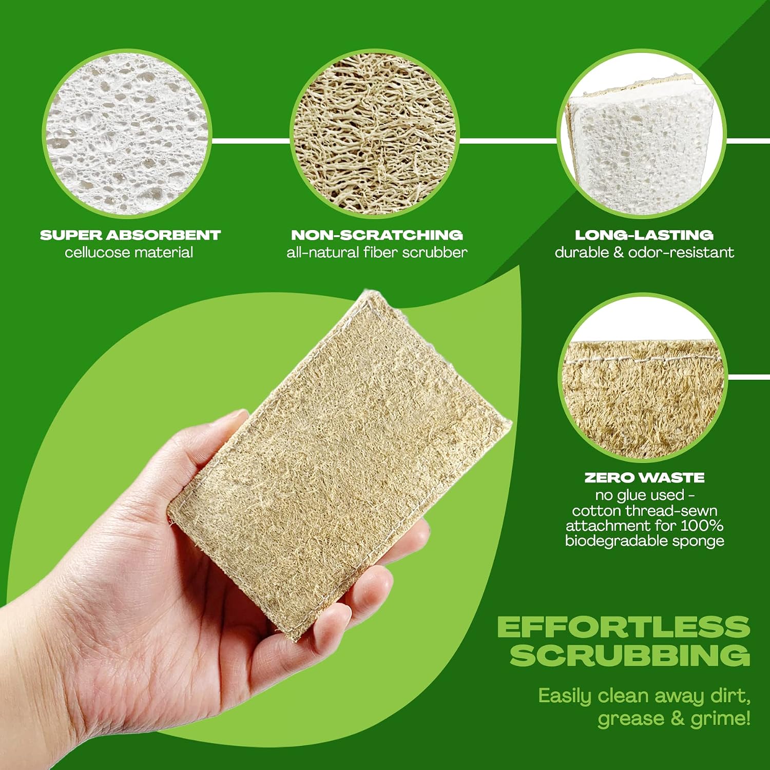 Natural Kitchen Dish Sponge Vegan Plant-Based for Dish Washing Home Cleaning - Each Pack Contains 2 Sponges (1 Pack) image 3