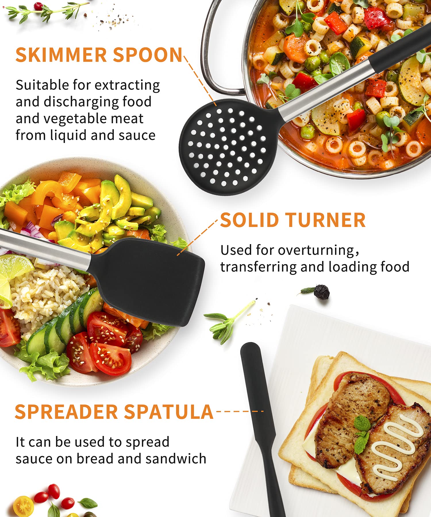 Set di utensili cucina, 12 pezzi, utensili da cucina con manico in silicone e le