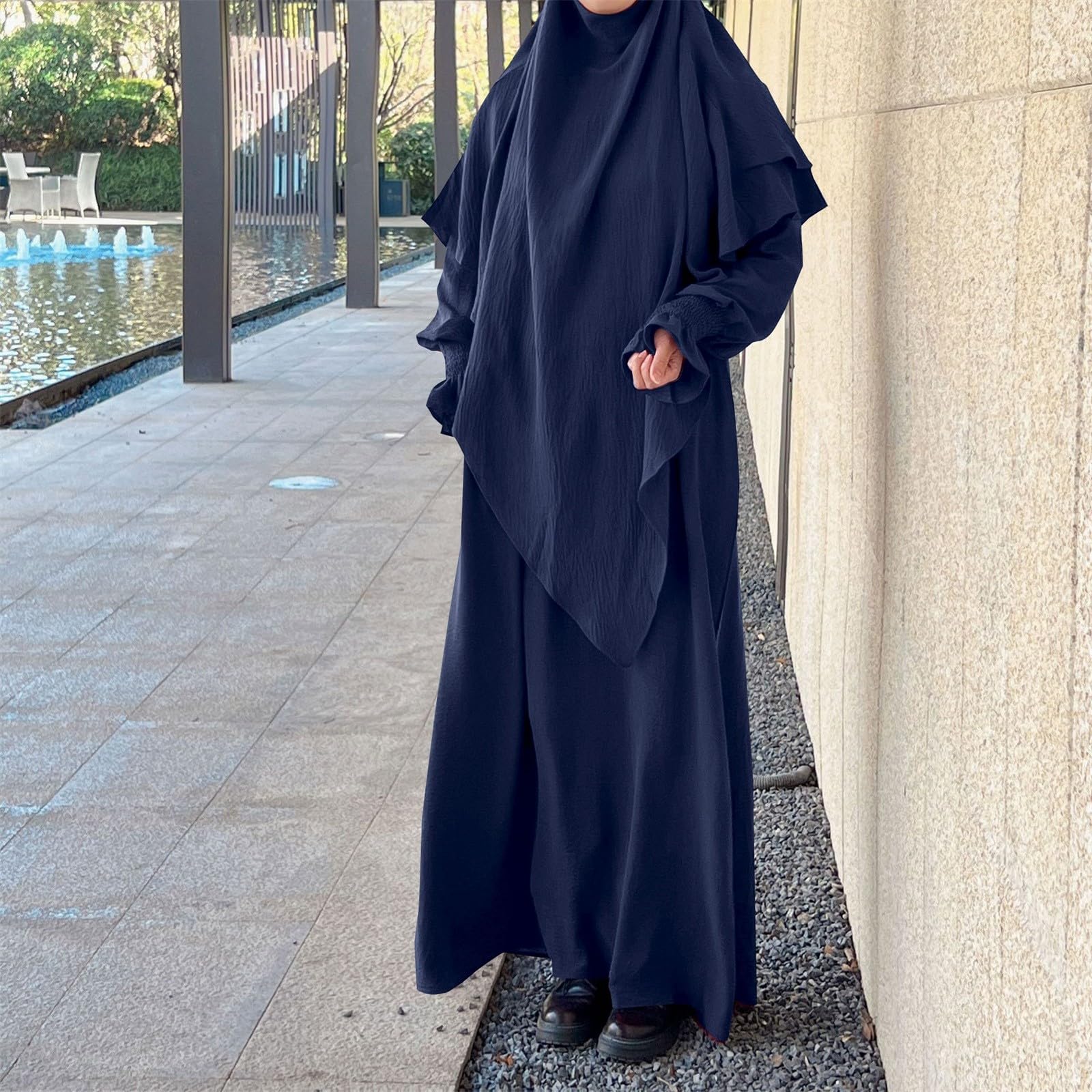 Abaya muzułmańska sukienka damska khimar długi zestaw hidżab jilbab z warstwowym szalikiem pełna długość islamska modlitwa długi garnitur skromny luźny krój miękka nieprzezroczysta tkanina dla