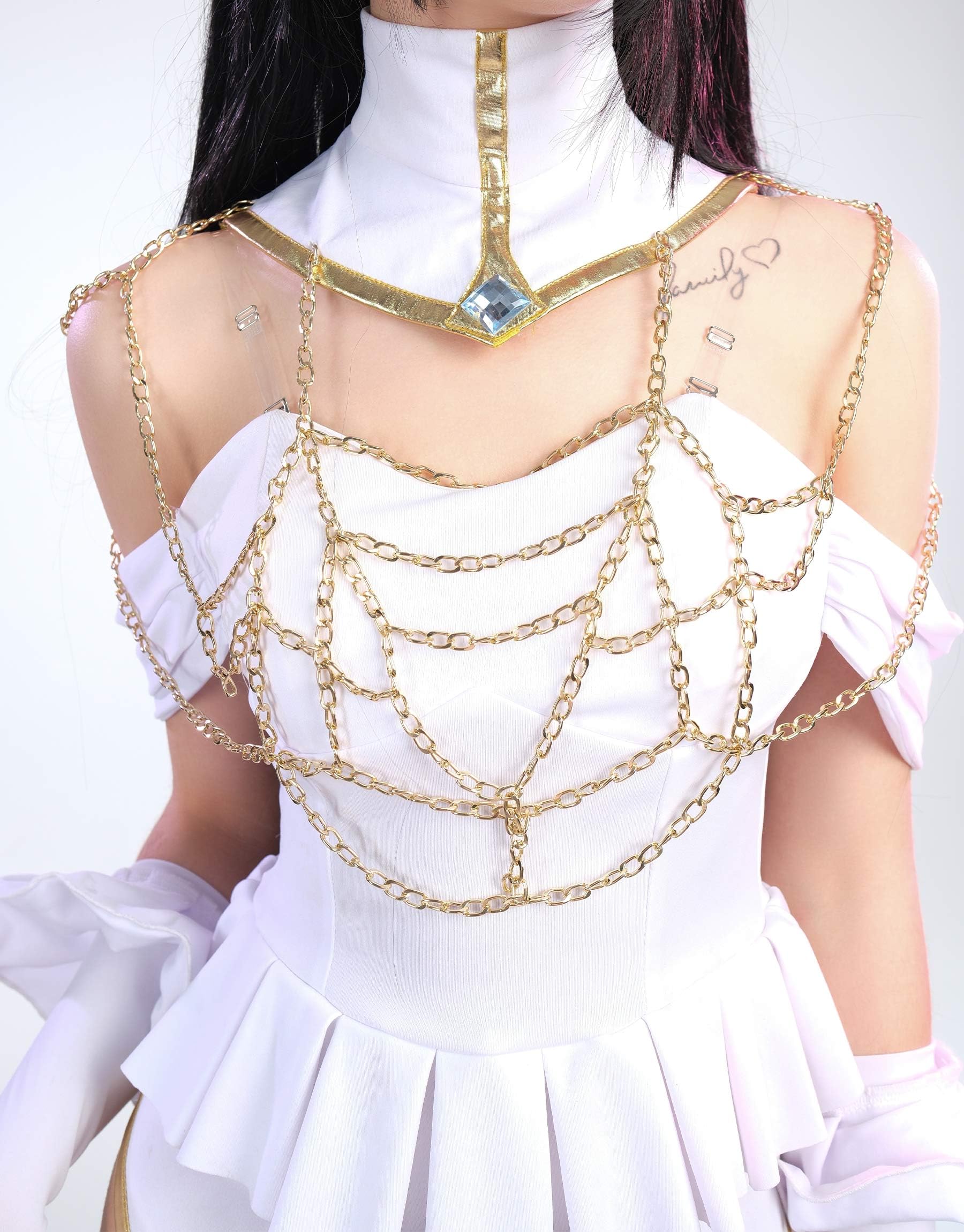 Cosplay.fm Women’s Anime Costume Dress Outfit with Collar Necklace Gloves Horns for Cosplay: X-Large White