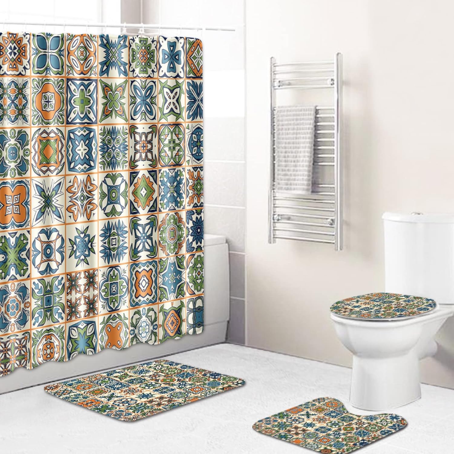 ZQMHCY Alfombra Baño Verde Beis Naranja Alfombrilla Baño Juego de 3 Piezas Lavable,Suave Felpudo*1Tipo U+Alfombrilla Baño Antideslizante*1 (45x75) +Espesar Alfombrilla para Inodoro*1
