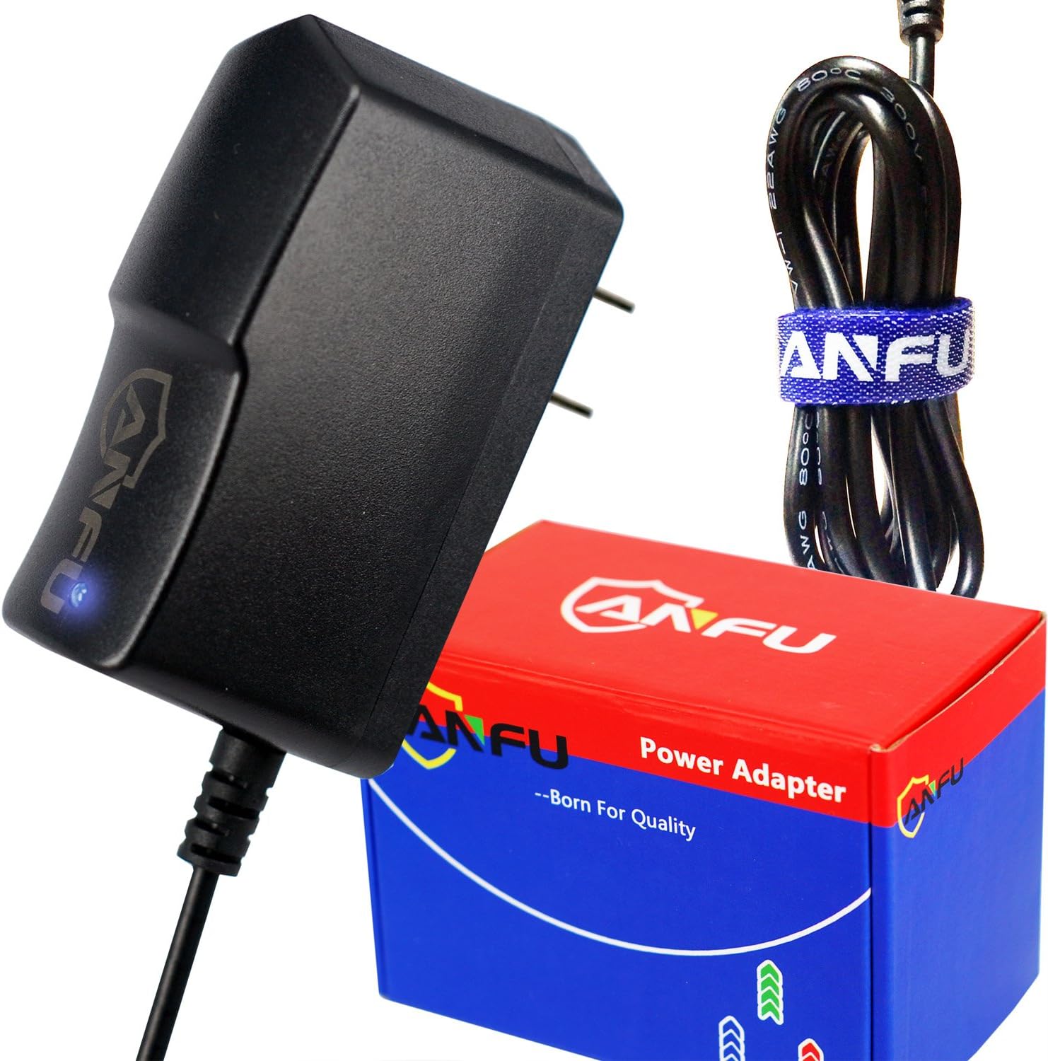 ANFU 6.5ft DC 6V Power Supply for Omron Healthcare Blood Pressure Monitor 5 7 10 Series BP785N BP786N BP791IT BP760N BP761 BP742N BP710N BP629 Wall Charger Power Supply Cord Plug AC Adapter with light