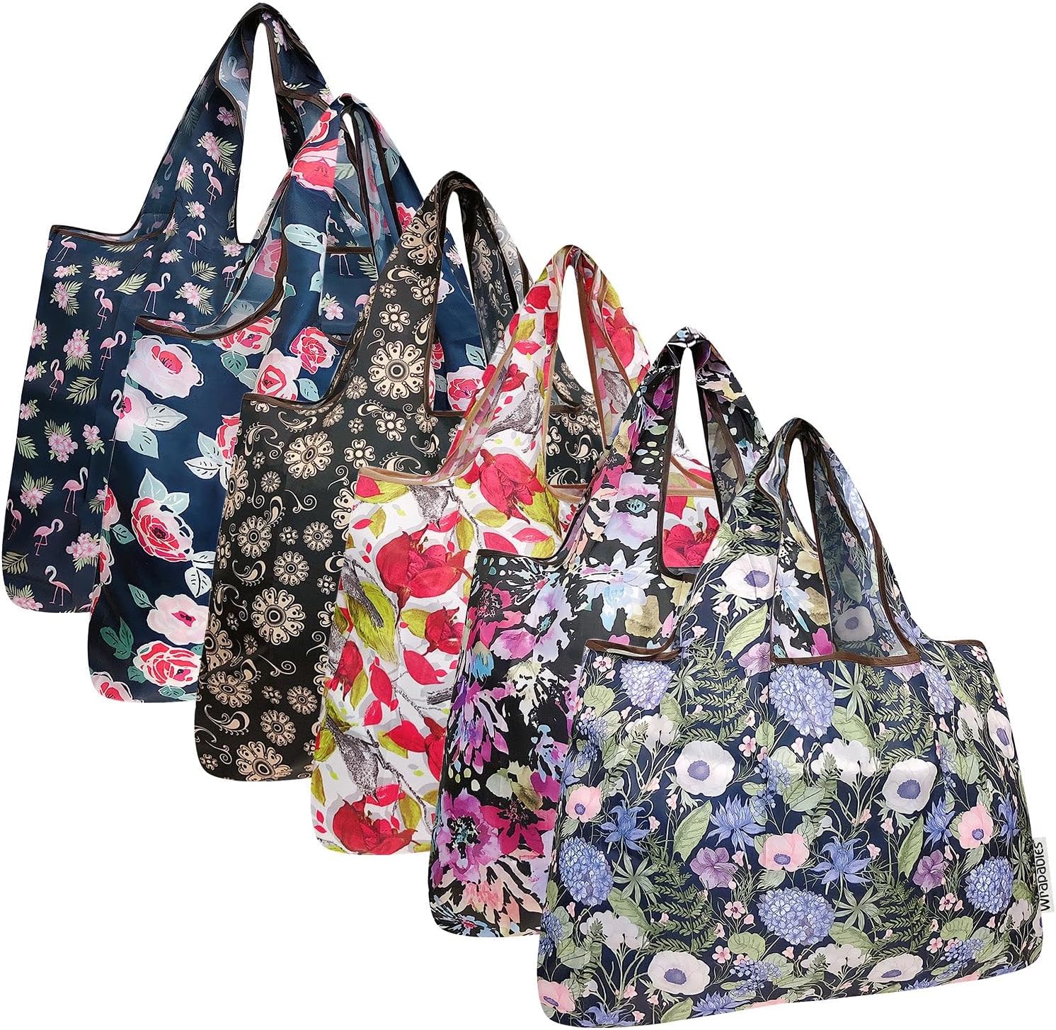 allydrew Large Foldable Tote Nylon Reusable Grocery Bags 6 Pack
