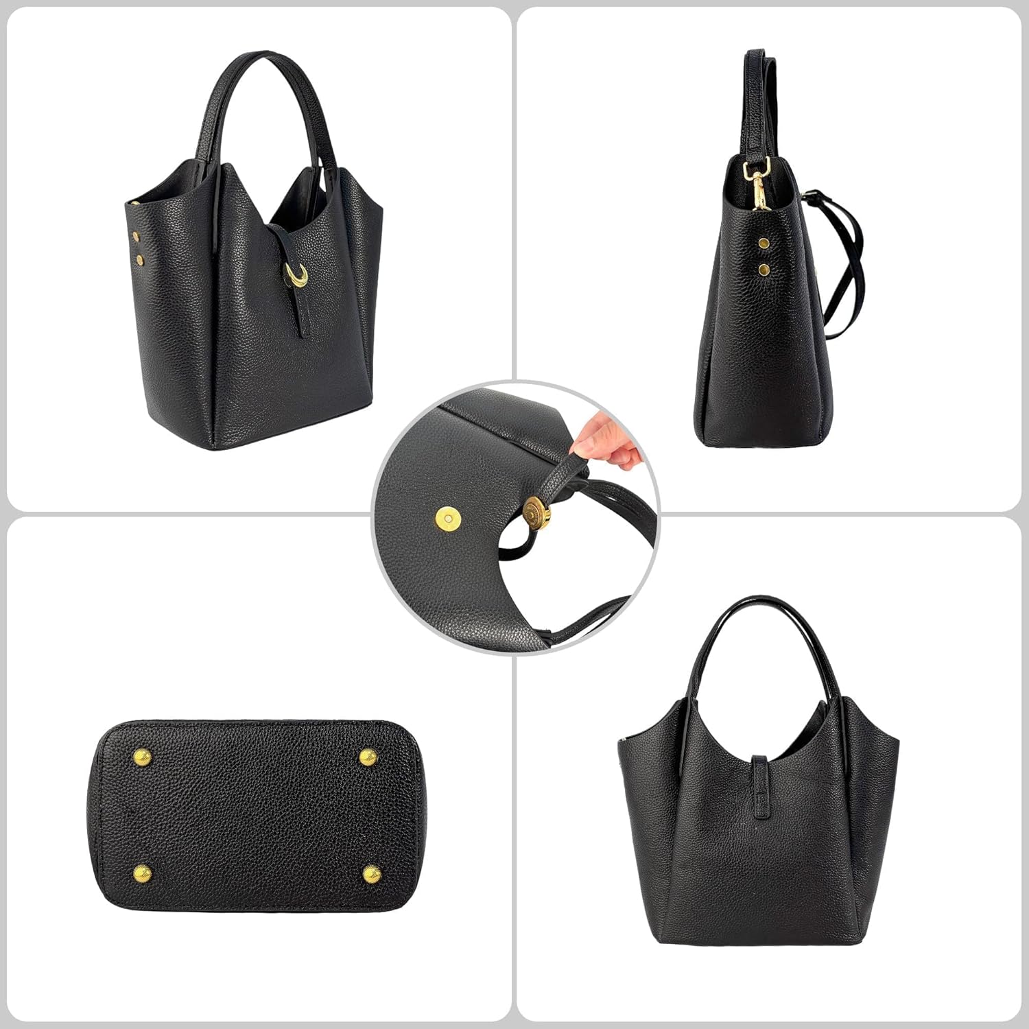 Eiyye Genuine Leather Bucket Bag for Women Bucket Purse Handbag Casual Shoulder Crossbody Bag for Work Travel Shopping - Image 5