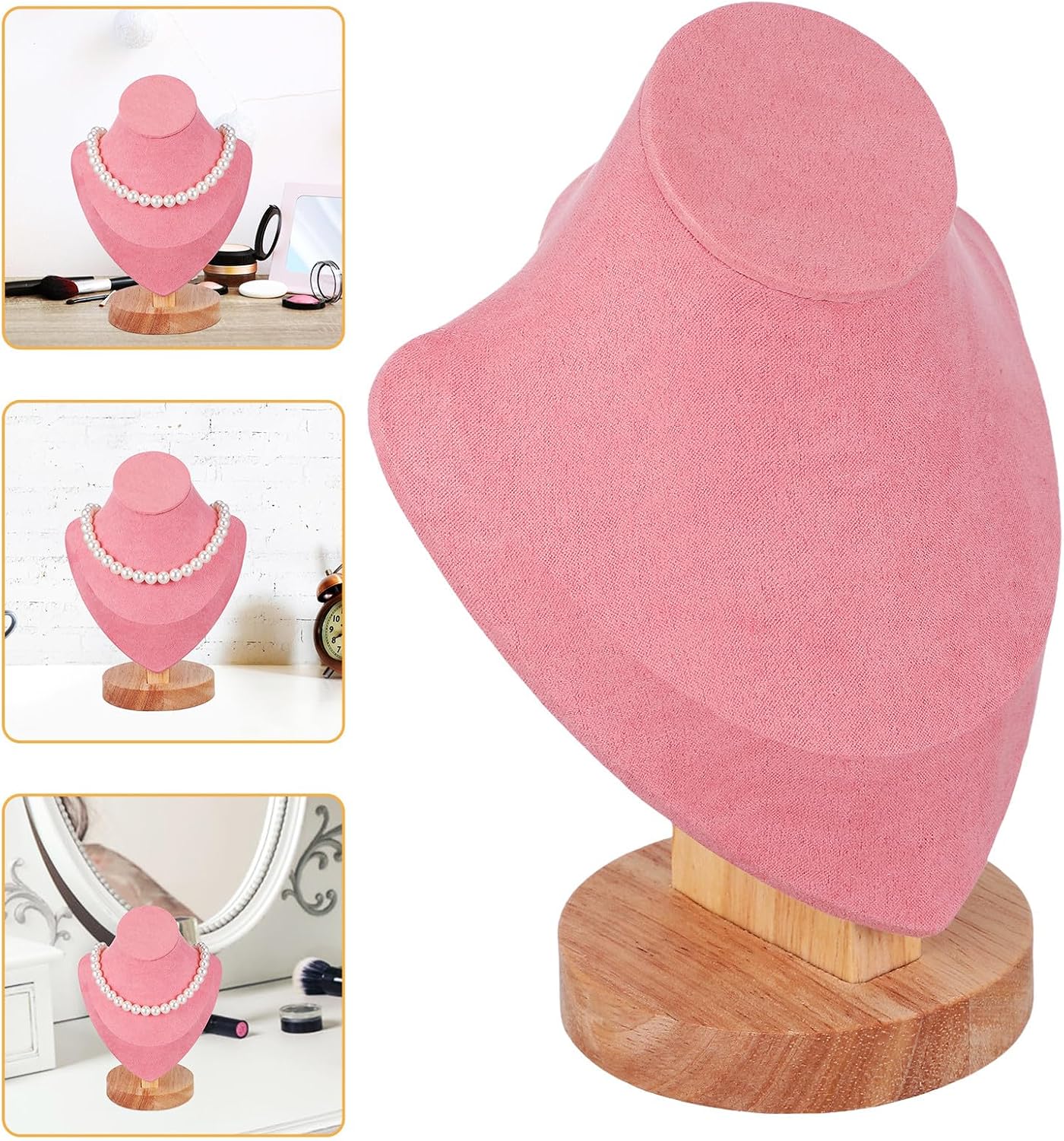 Pink Mannequin Bust Jewelry Organizer Necklace Chain Holder Stand Wood Base for Home and Shop Display,