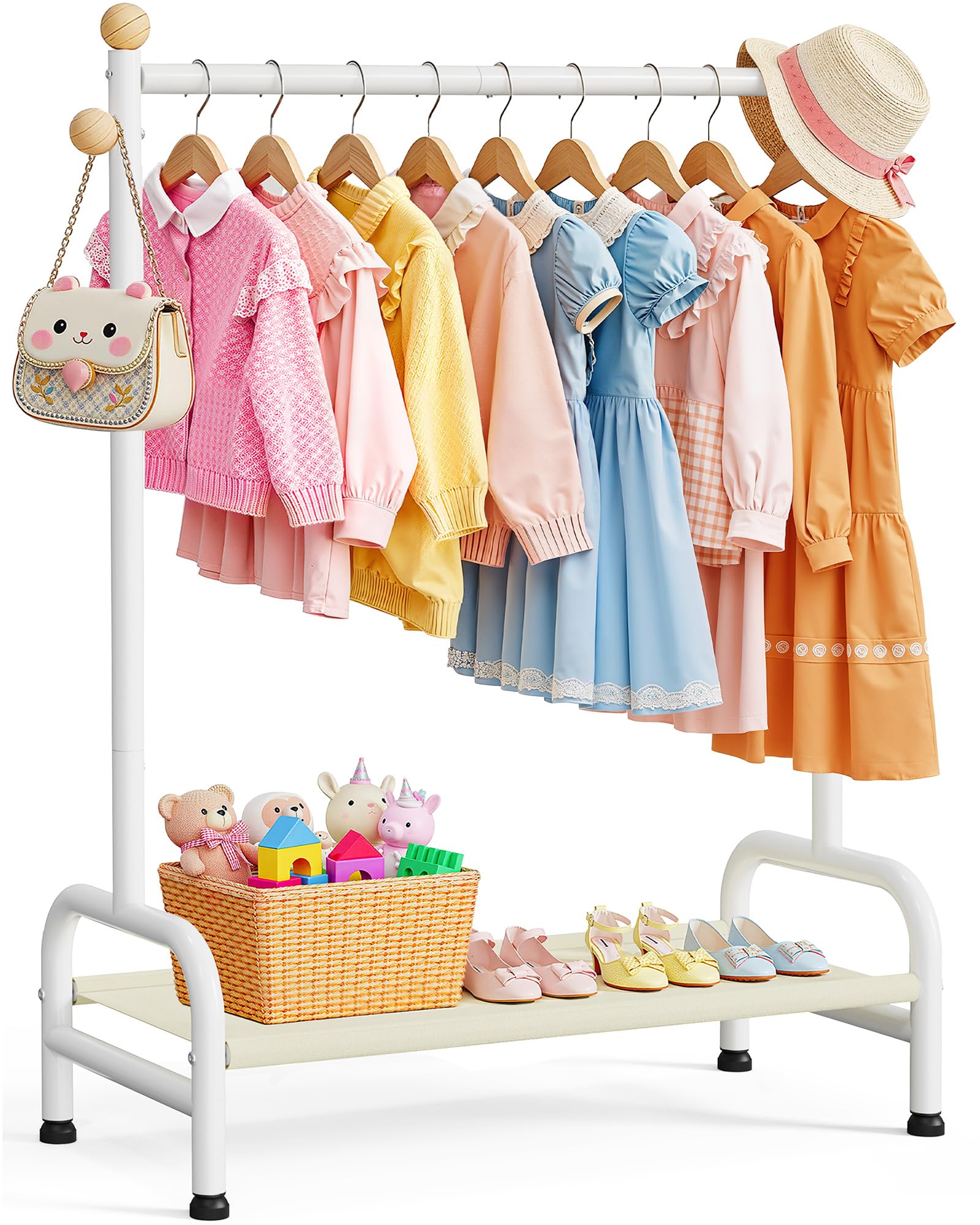 Clothes Rack - Sturdy Metal Kids Clothing Rack with Bottom Storage Shelf Adjustable Feet Dress Up Storage for
