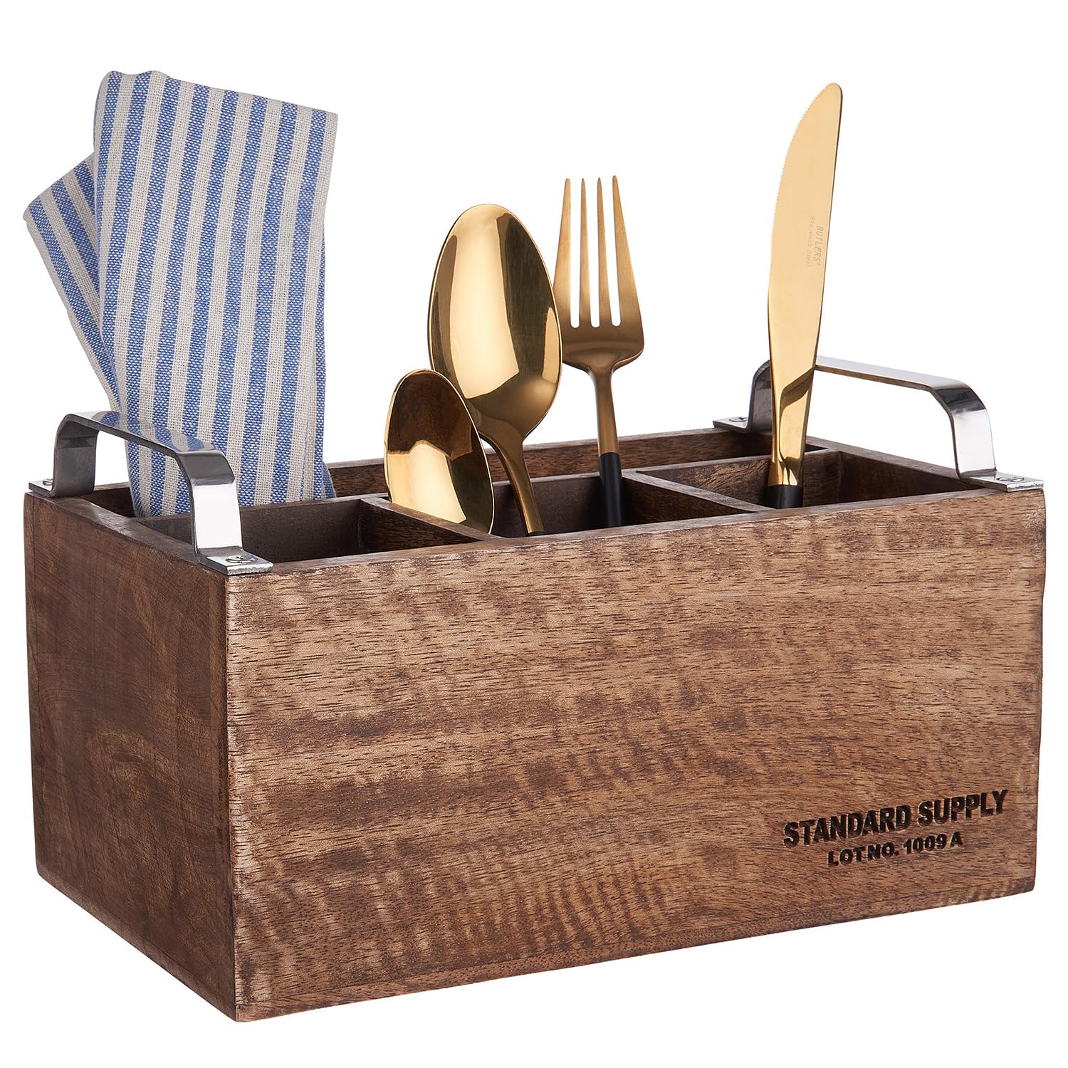 BUTLERS Besteckträger 24x14cm aus Mangoholz -STANDARD SUPPLY- Besteckhalter mit Griff | Besteckkorb für Küche und Buffet