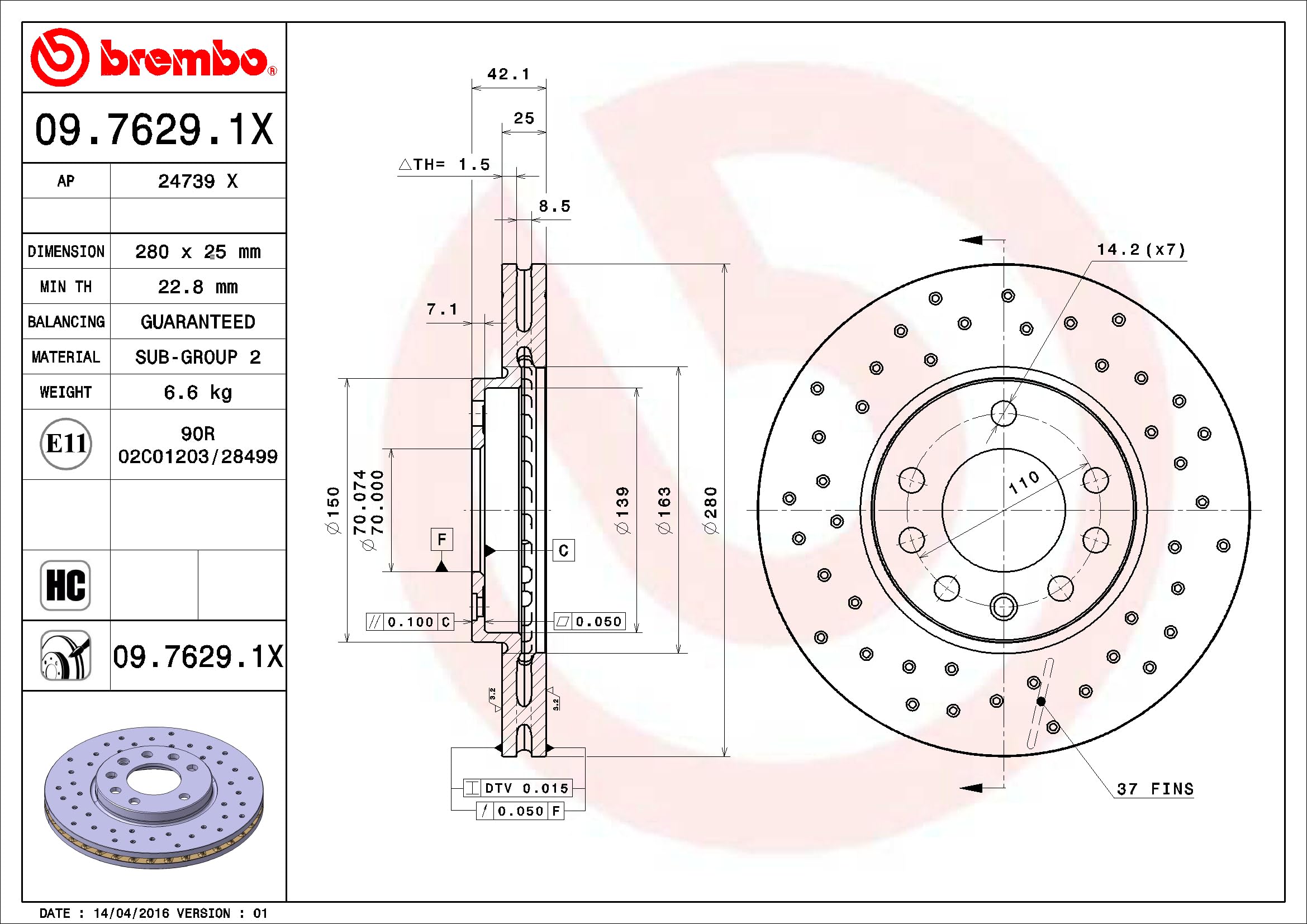 BREMBO 09.7629.1X tarcza hamulcowa, zestaw 2