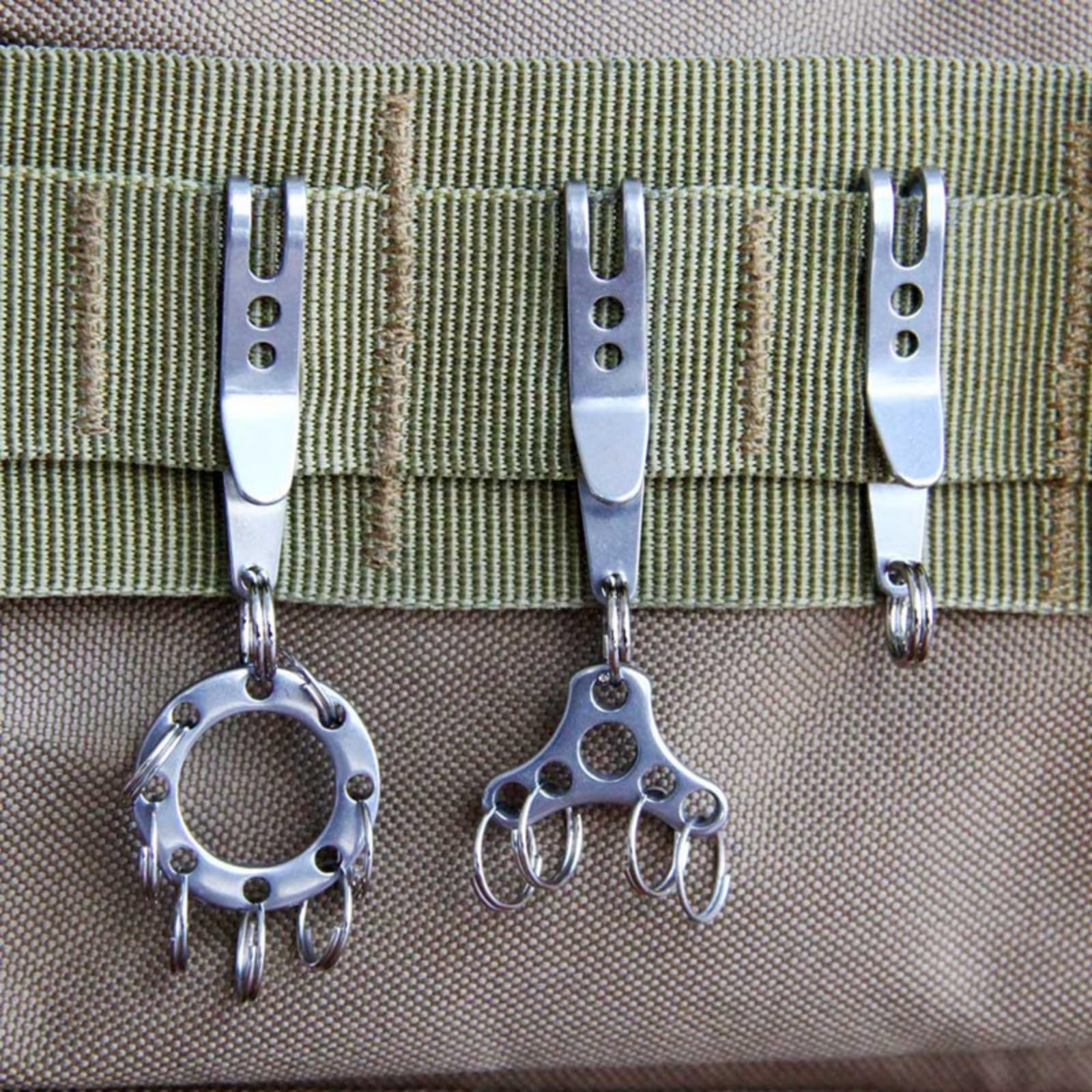 Keenso Clip Tascabile A Sospensione In Acciaio Inox – 2 Pezzi Con Portachiavi – Gancio Multiuso Per Appendere Coltelli, Torce E Chiavi - 4