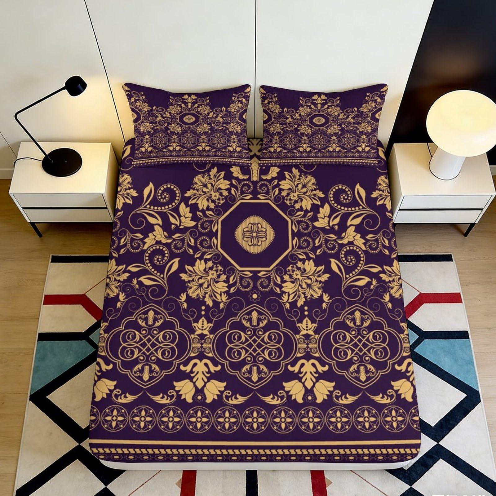3D Printed Baroque Floral Fitted Sheet Microfiber Soft Anti-Slip Regal Ornament Bed Cover for Bedroom Guest Room Decor 120x200cm 180x200x25cm